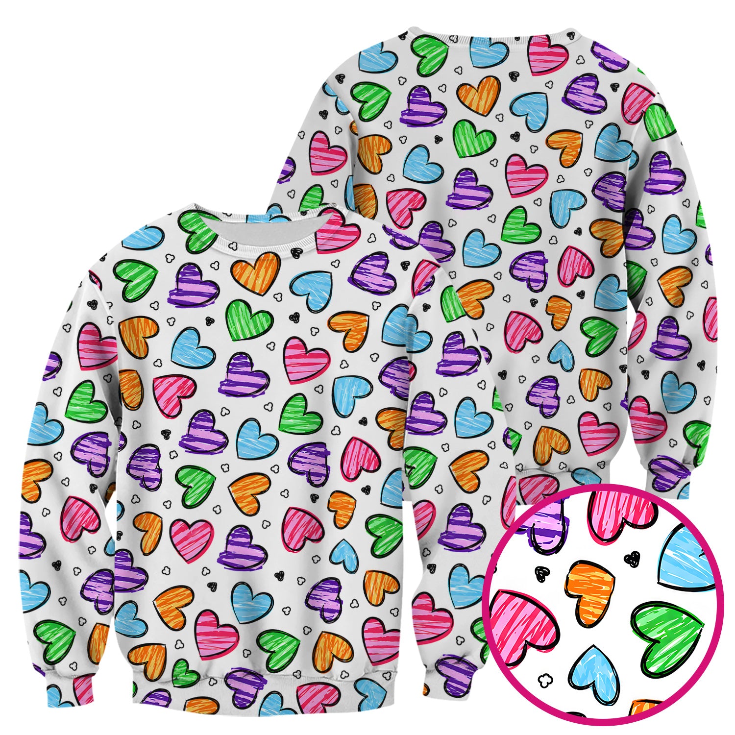 Colorful Doodle Heart Pattern Scrub Top, Comfortable Scrubs for Nurses