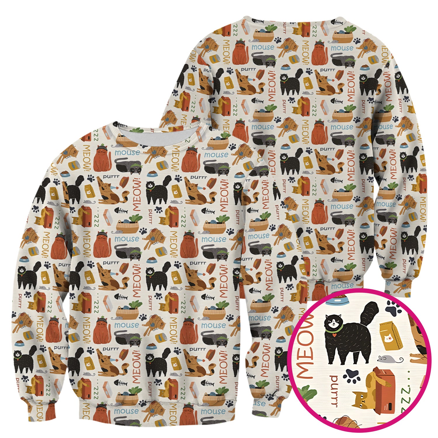 Meow Purr Cat Life Print Scrub Top, Comfortable Scrubs for Nurses