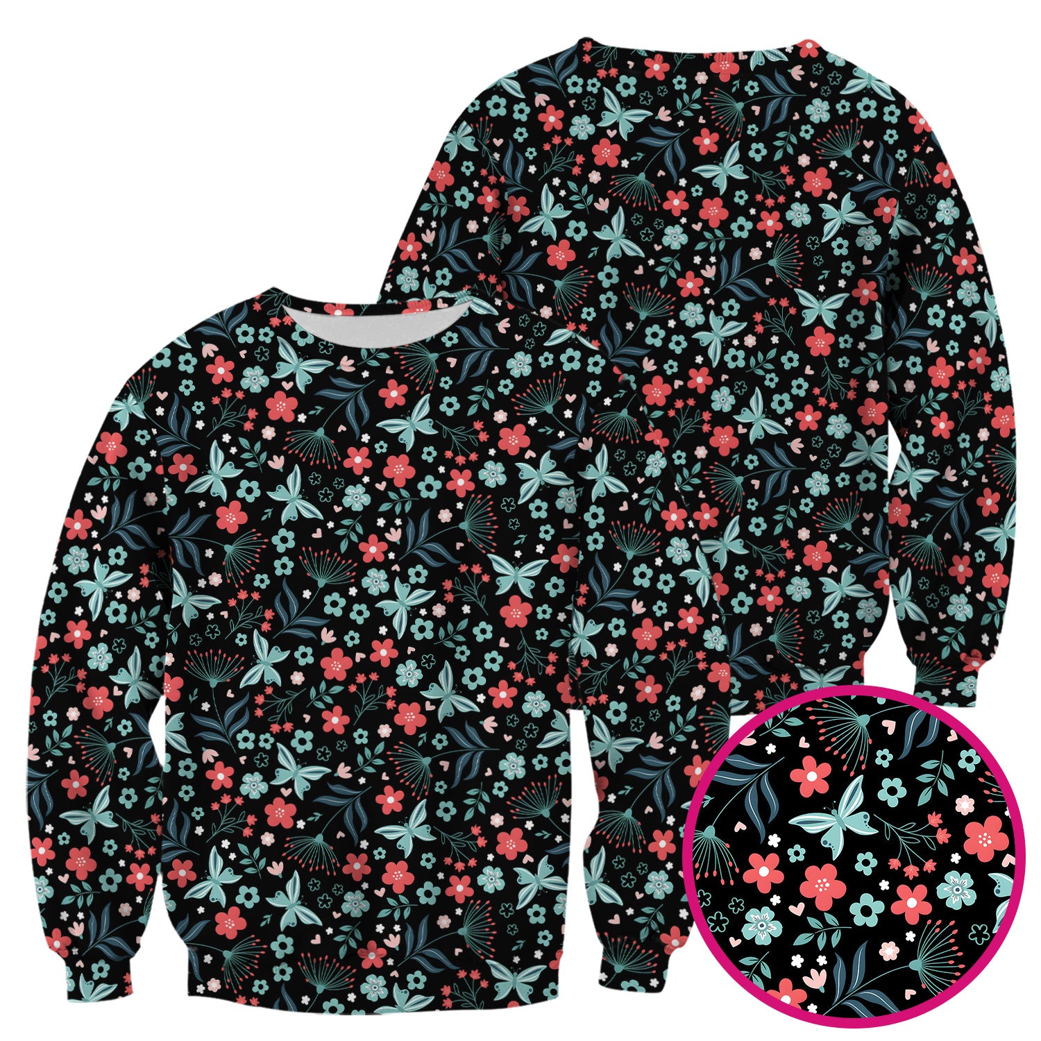 Cute Floral Butterfly Garden Print Scrub Top, Comfortable Scrubs for Nurses