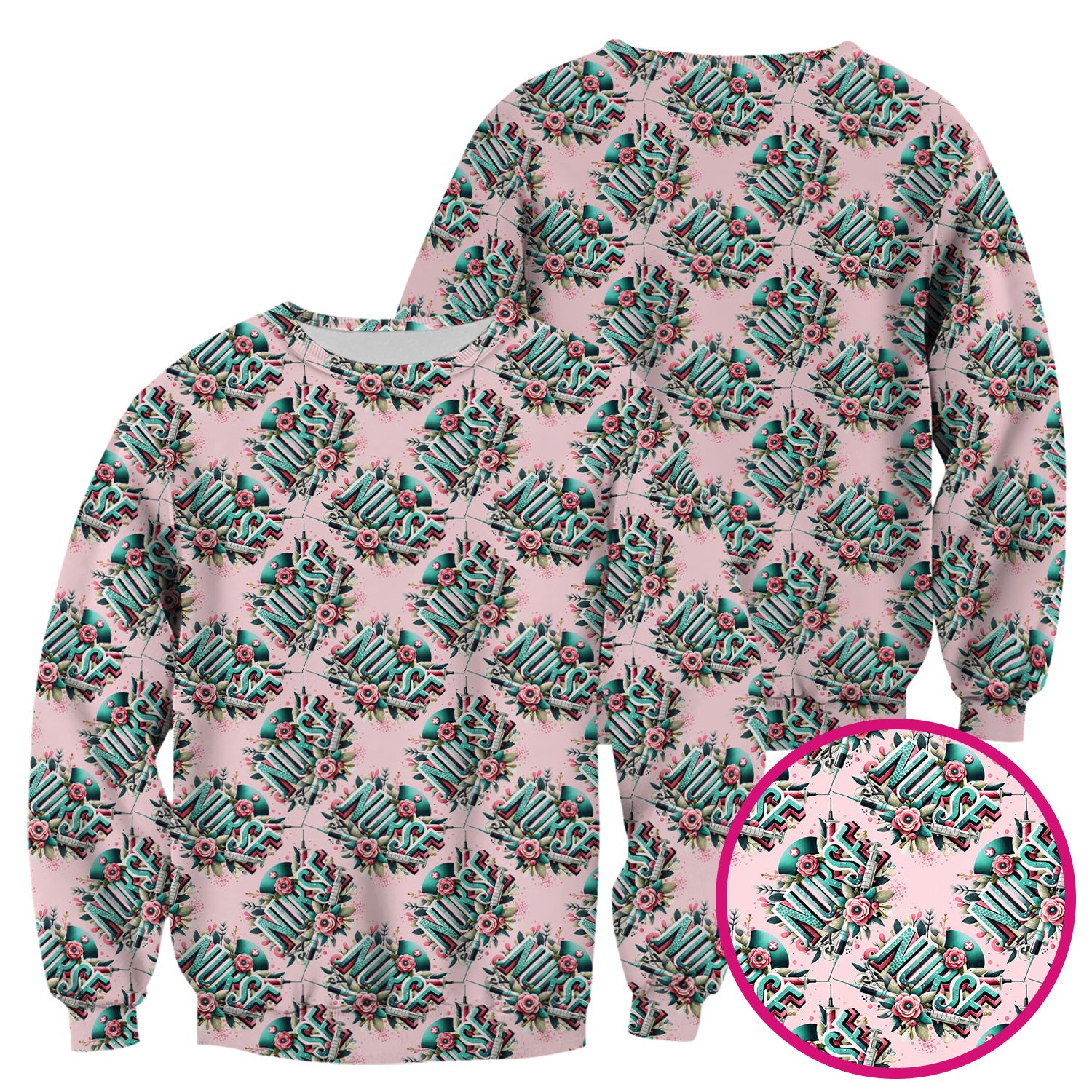 Cute Nurse Typography Floral Medical Pattern Scrub Top, Comfortable Scrubs for Nurses