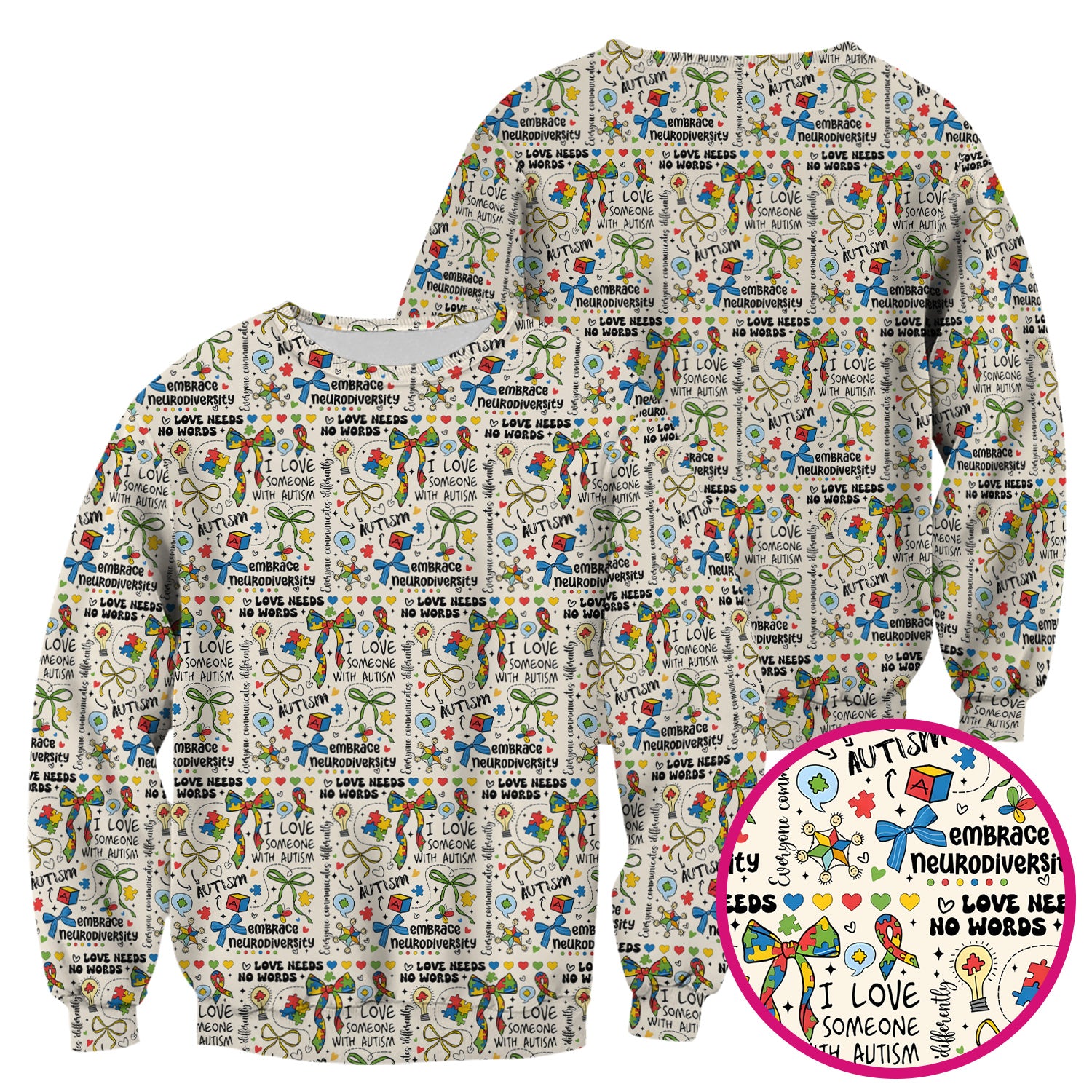Autism Awareness Puzzle Ribbon Pattern Scrub Top, Breathable Fabrics Nursing Uniform