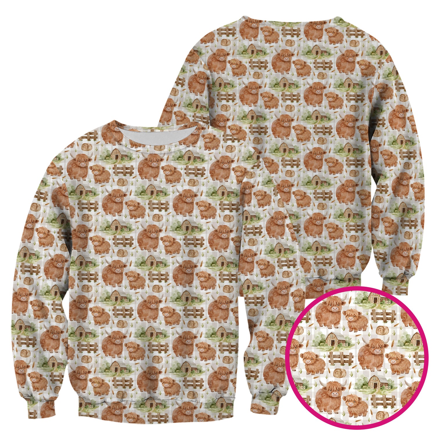 Cute Highland Cow With Farm Barn Fence Scrub Top, Comfortable Scrubs for Nurses