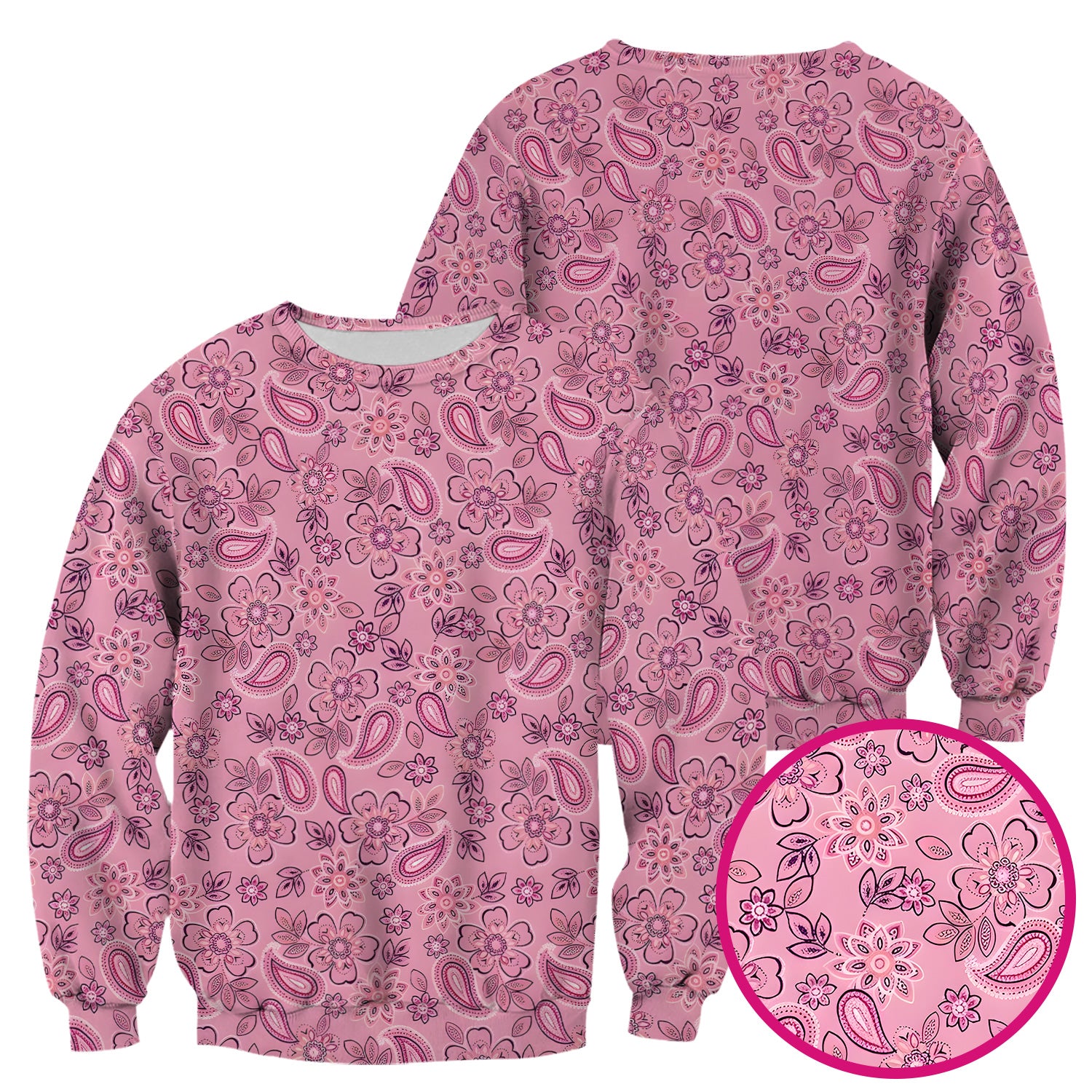 Pink Paisley Floral Nurse Pattern Scrub Top, Comfortable Scrubs for Nurses