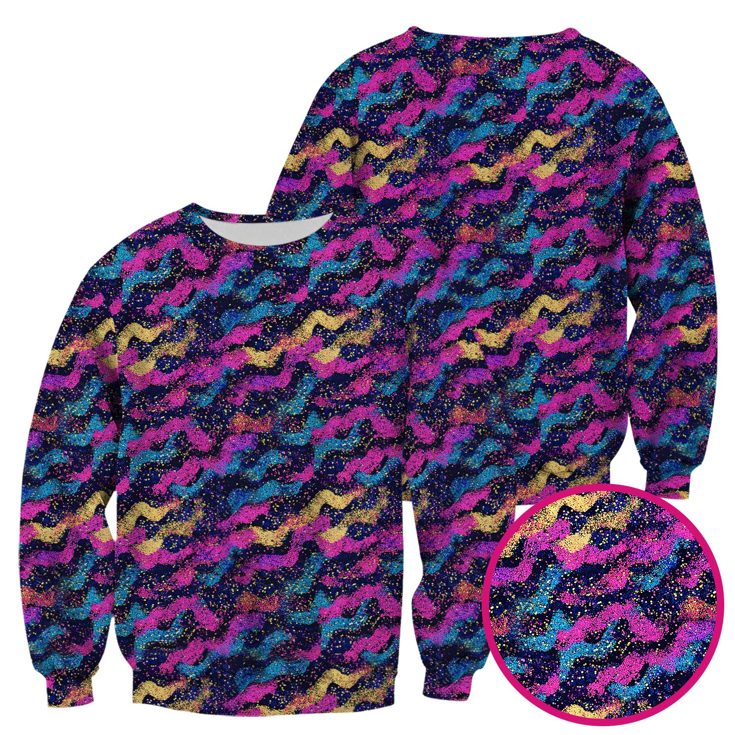 Neon Glitter Galaxy Wavy Pattern Scrub Top, Breathable Fabrics Nursing Uniform