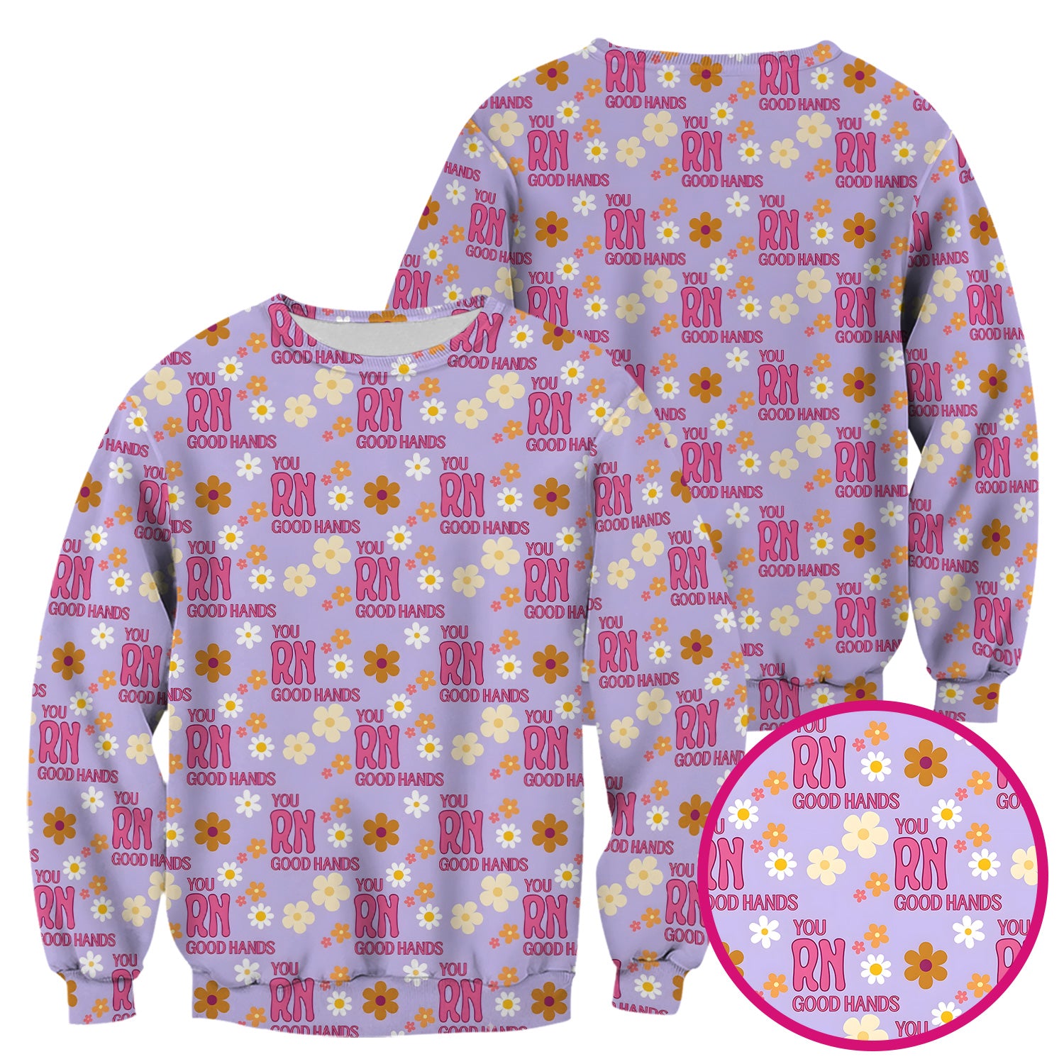 You RN Good Hands Floral Daisy Pattern Scrub Top, Comfortable Scrubs for Nurses
