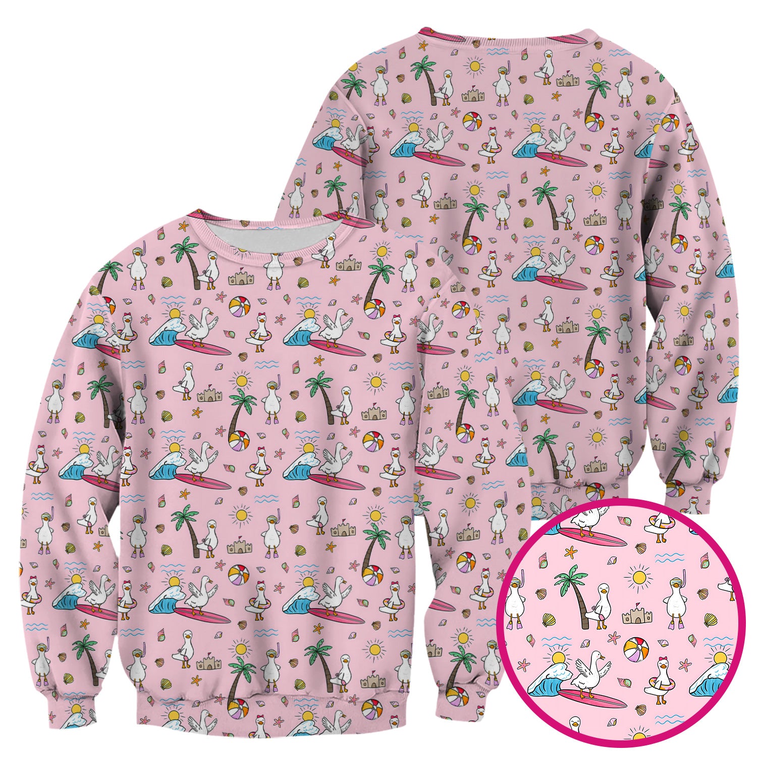 Cute Nurse Seagull Surfboard Beach Palm Tree Pattern Scrub Top, Comfortable Scrubs for Nurses