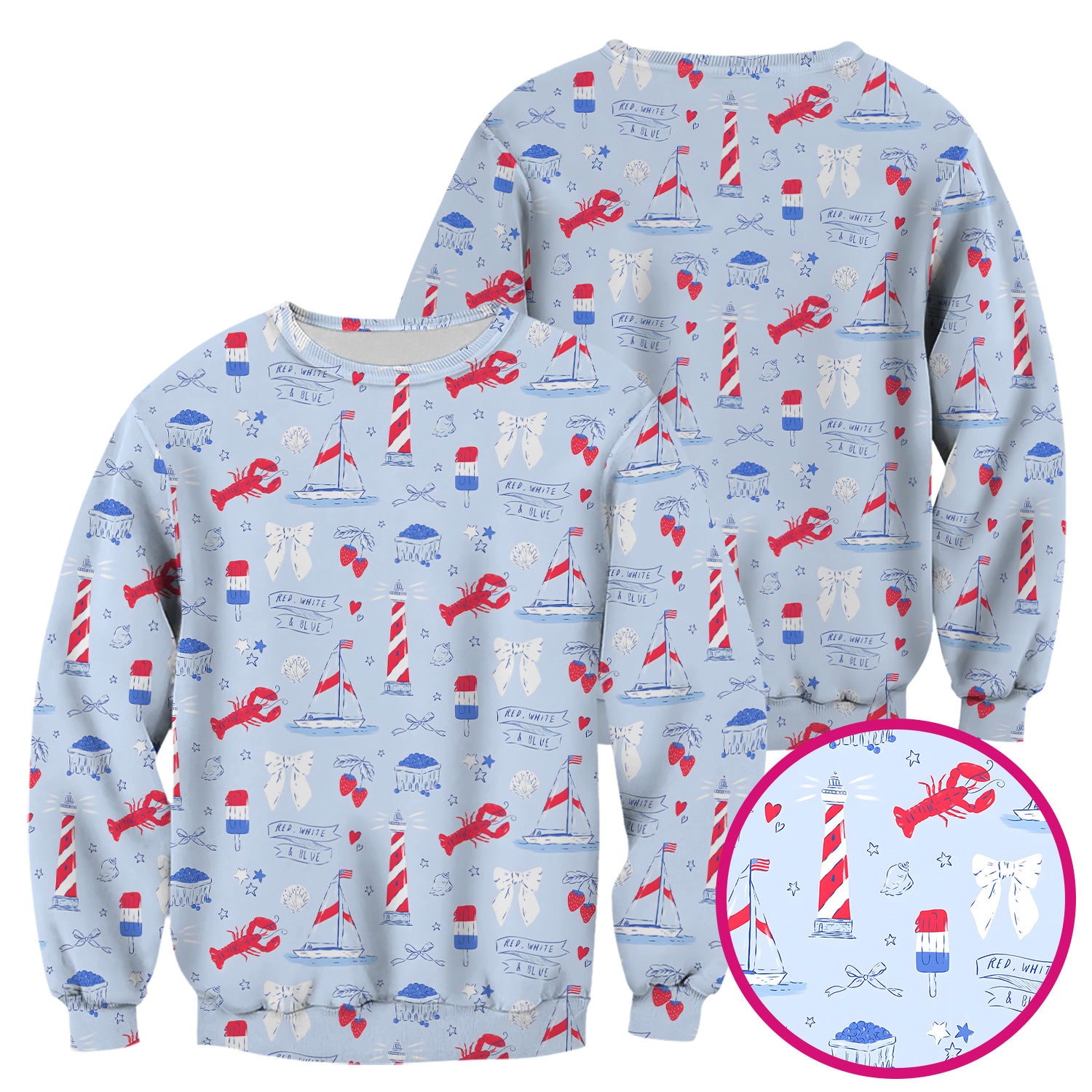 Lobster Lighthouse Sailboat Pattern Scrub Top, Comfortable Scrubs for Nurses