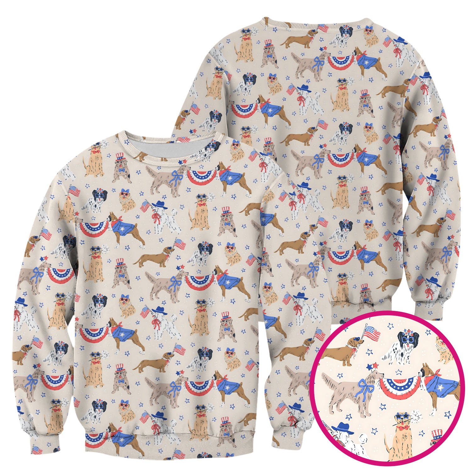 Patriotic Dog Parade Pattern Scrub Top, Comfortable Scrubs for Nurses