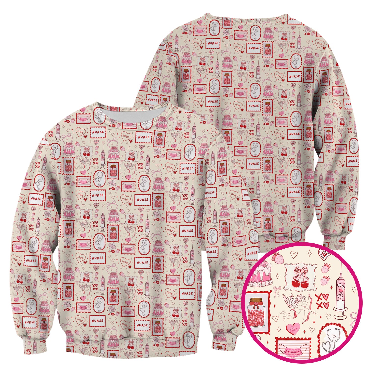 Nurse Icons Hearts Syringes Valentine Scrub Top, Breathable Nursing Uniform