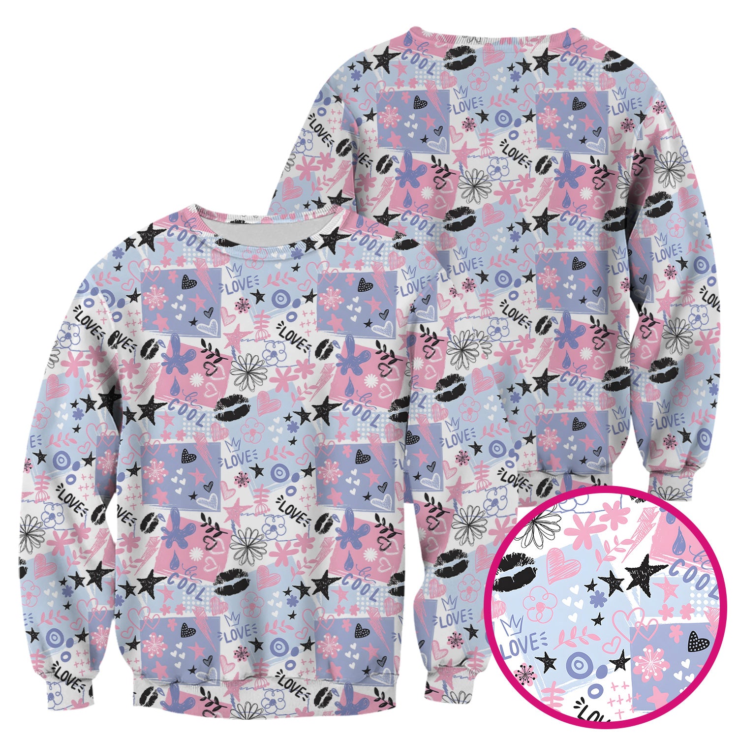 Cute Love Hearts Doodle Print Scrub Top, Comfortable Scrubs for Nurses