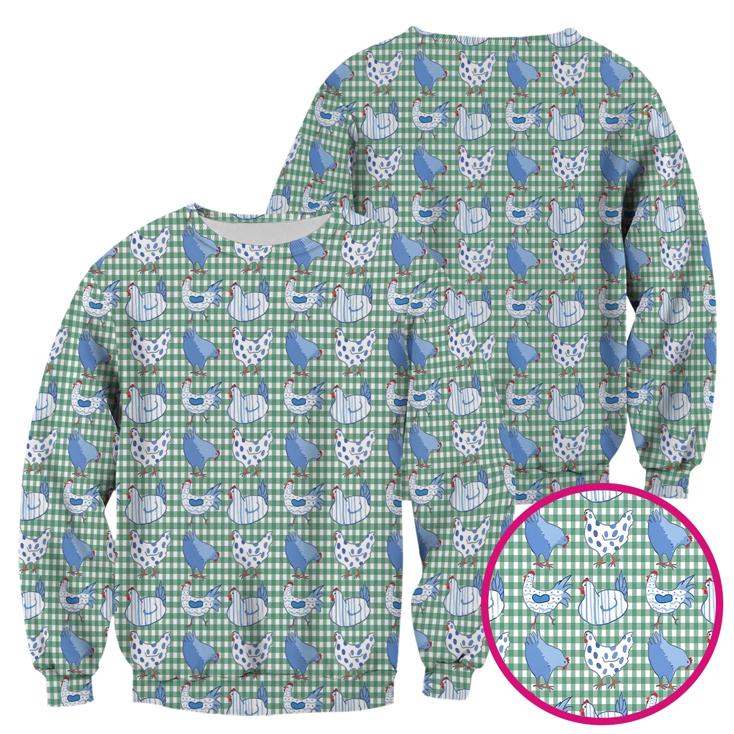 Blue Chicken Gingham Pattern Scrub Top, Comfortable Scrubs for Nurses