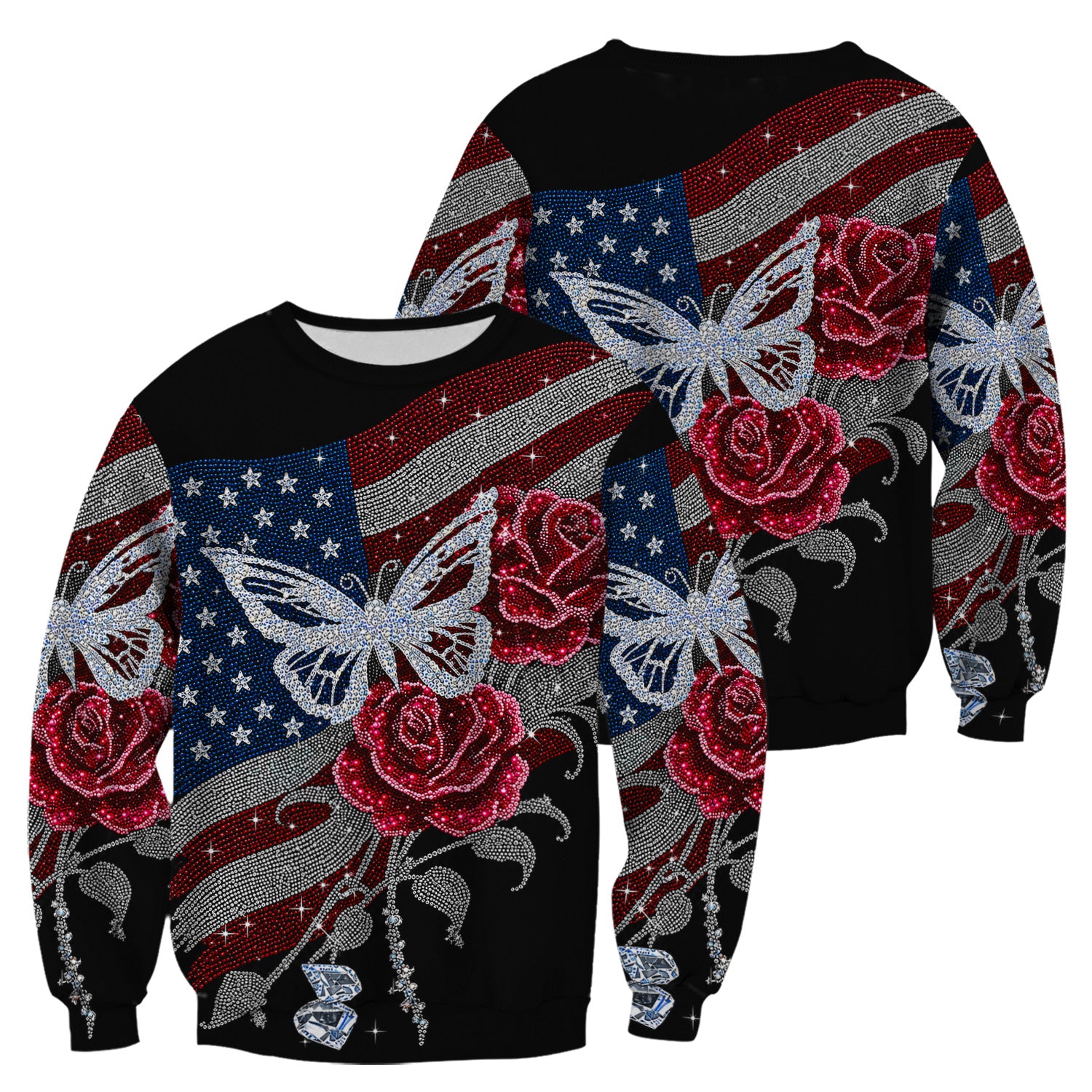 Patriotic Butterfly Rose Flag Print Scrub Top, Comfortable Scrubs for Nurses