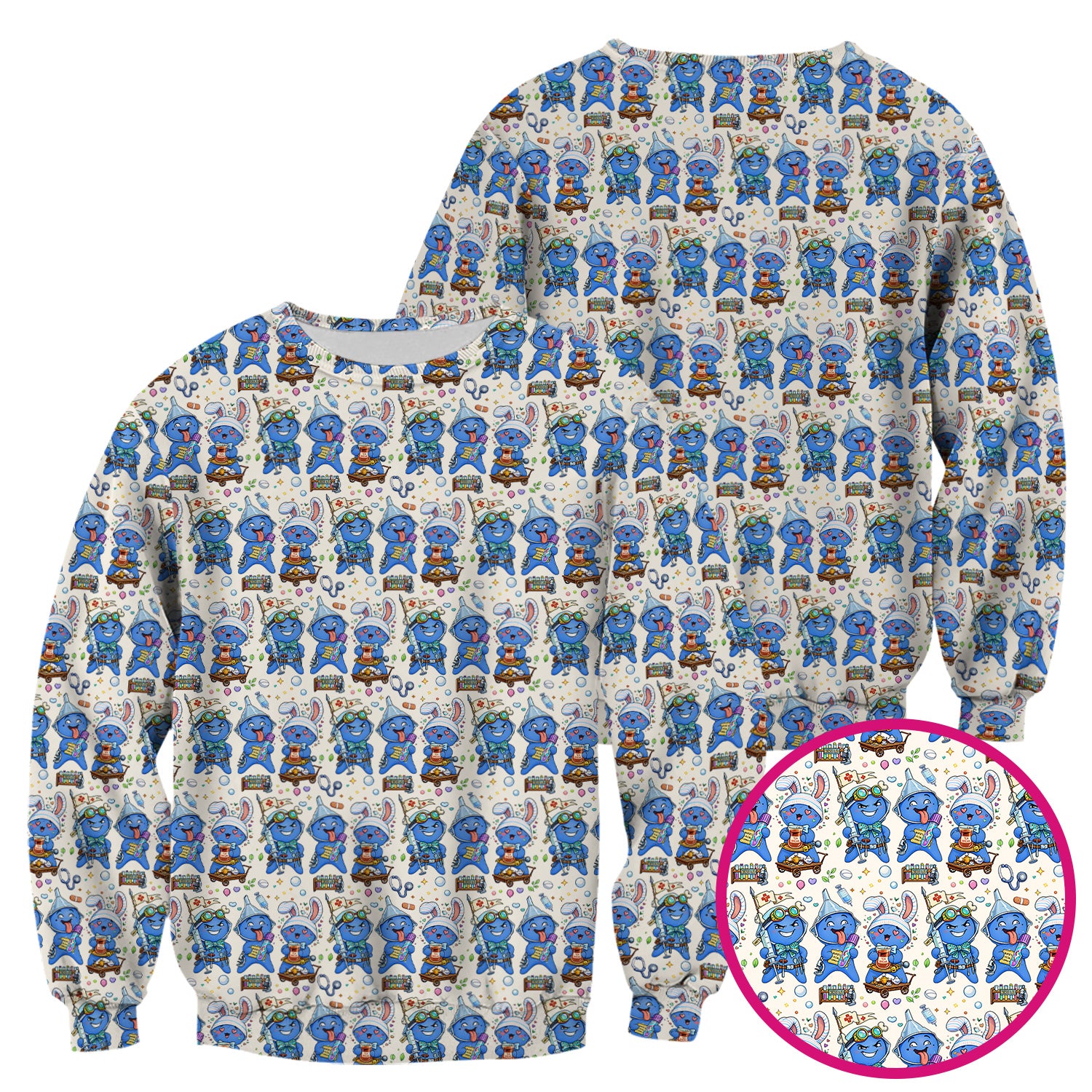 Cute Glove Doll Hospital Medical Cartoon Nurse Pattern Scrub Top, Comfortable Scrubs for Nurses