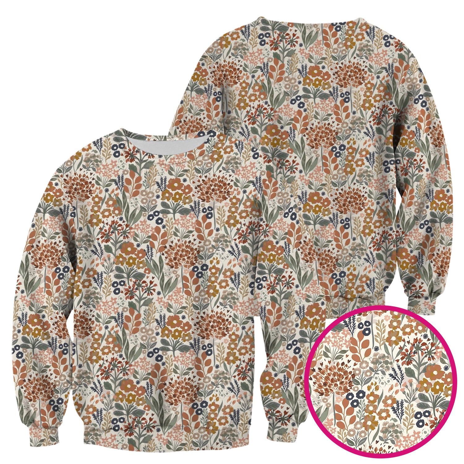 Vintage Botanical Floral Pattern Scrub Top, Breathable Fabrics Nursing Uniform