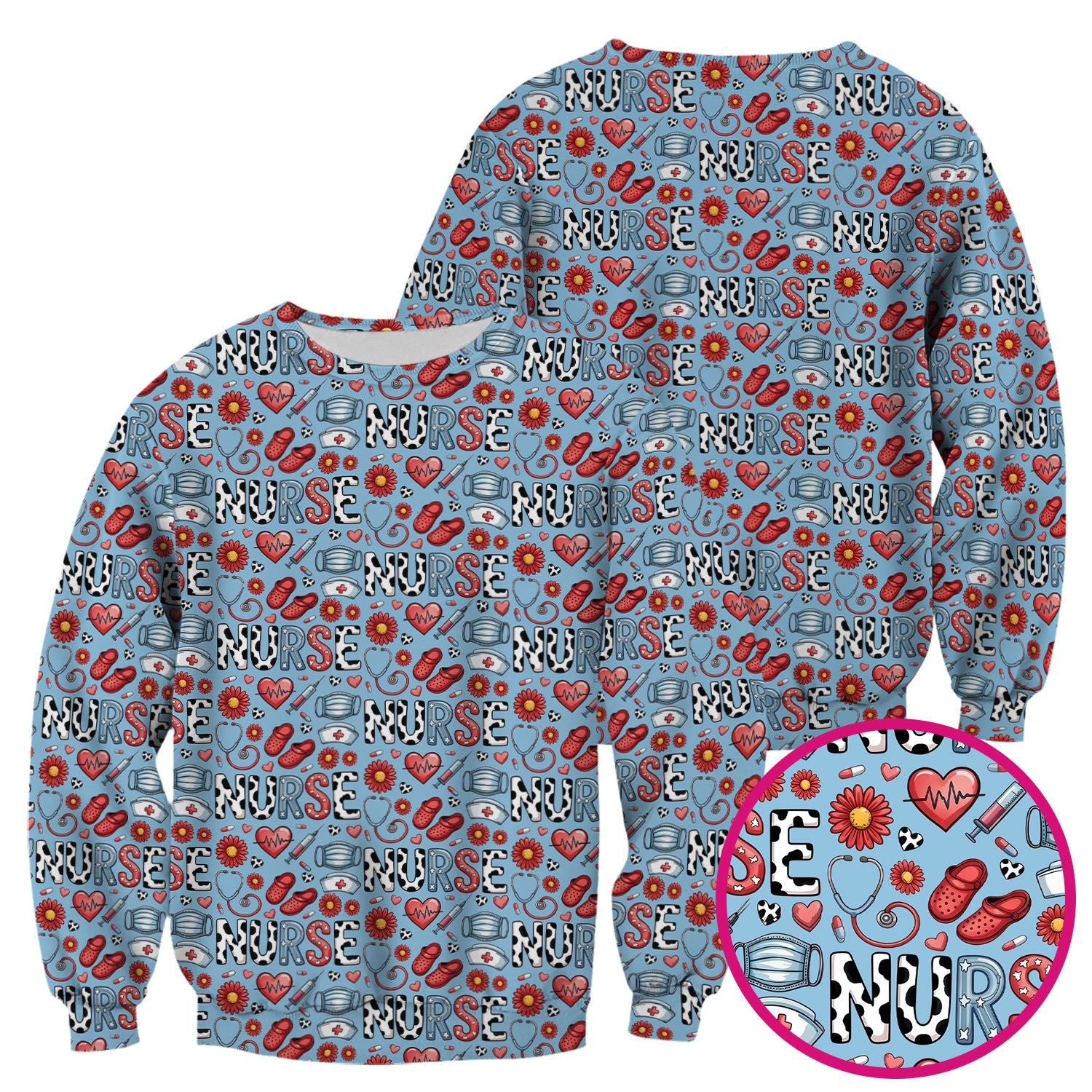 Cute Nurse Medical Icon Pattern Scrub Top, Comfortable Scrubs for Nurses