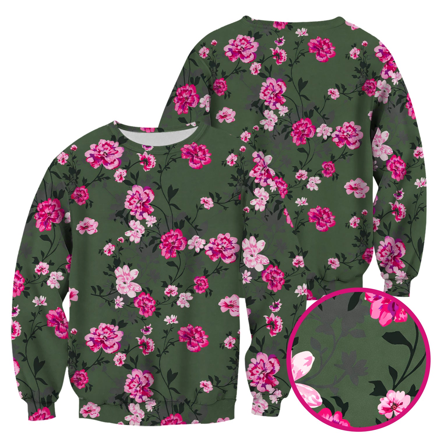 Pink Floral Blossom Pattern Scrub Top, Comfortable Scrubs for Nurses