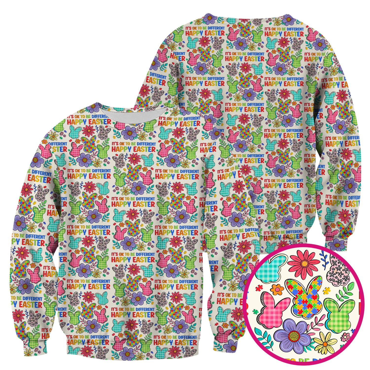 Happy Easter Bunny Floral Print Scrub Top, Breathable Fabrics Nursing Uniform