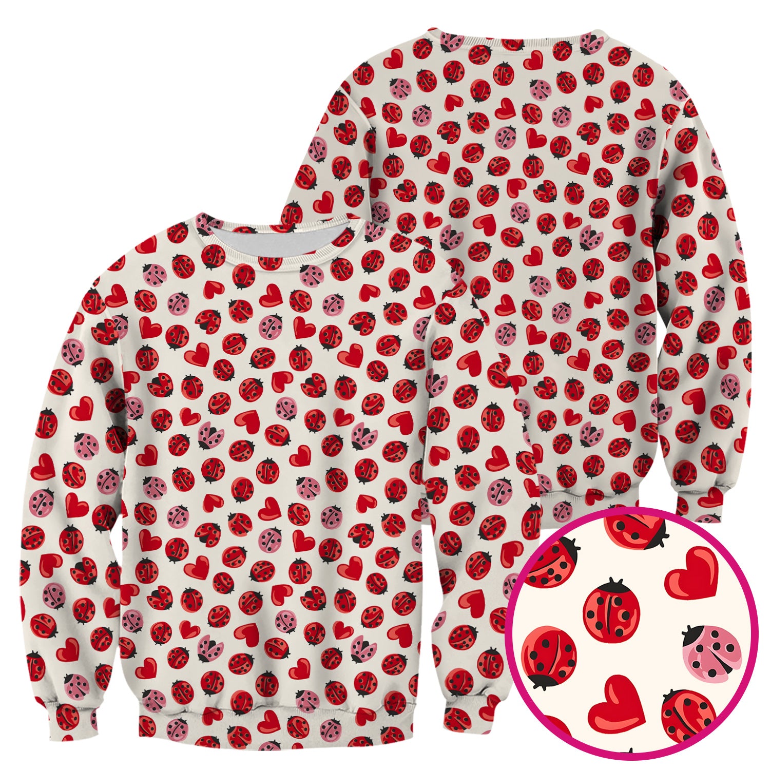 Cute Ladybug and Red Heart All Over Print Scrub Top, Comfortable Scrubs for Nurses