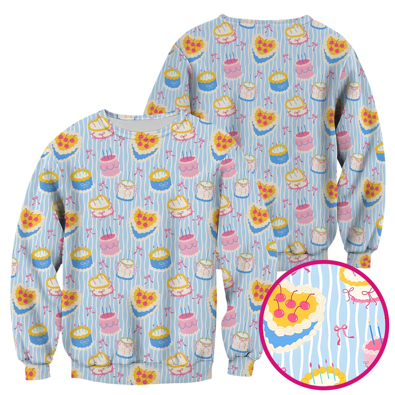 Coquette Cake Bow Stripe Pattern Scrub Top, Nursing Uniform for Women
