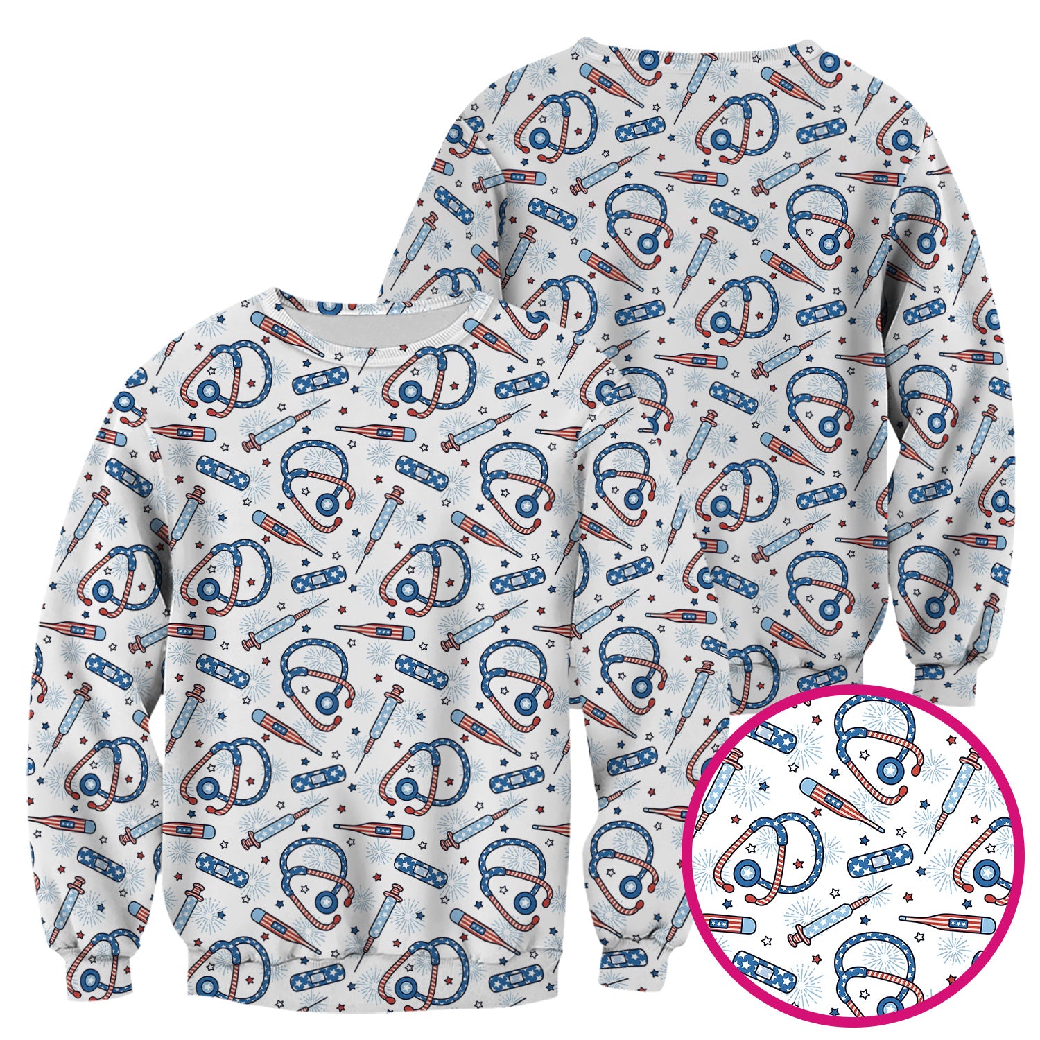 Funny Patriotic Stethoscope Bandage Nurse Pattern Scrub Top, Comfortable Scrubs for Nurses