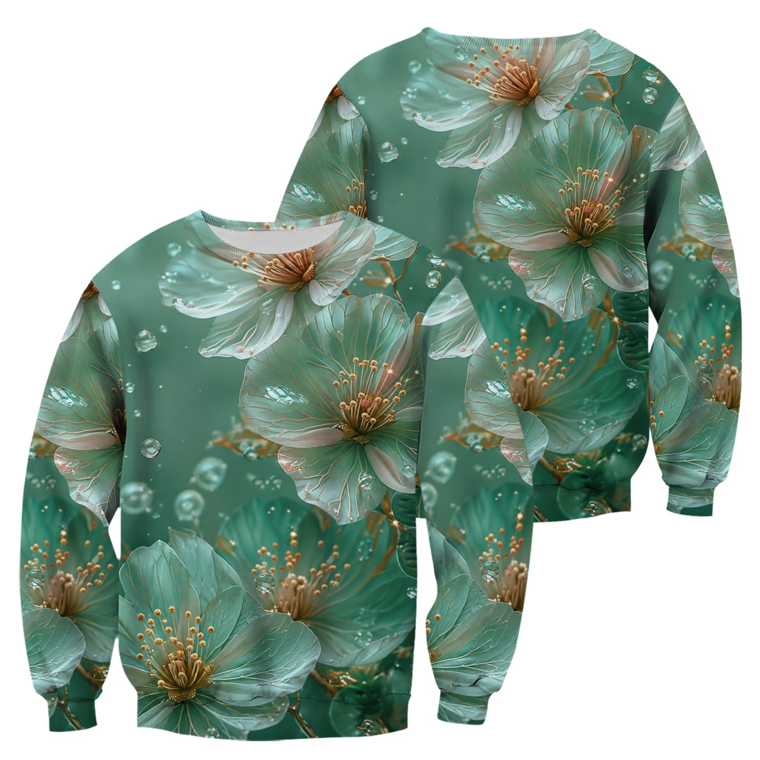 Elegant Mint Blossom Dewdrop Pattern Scrub Top, Comfortable Scrubs for Nurses
