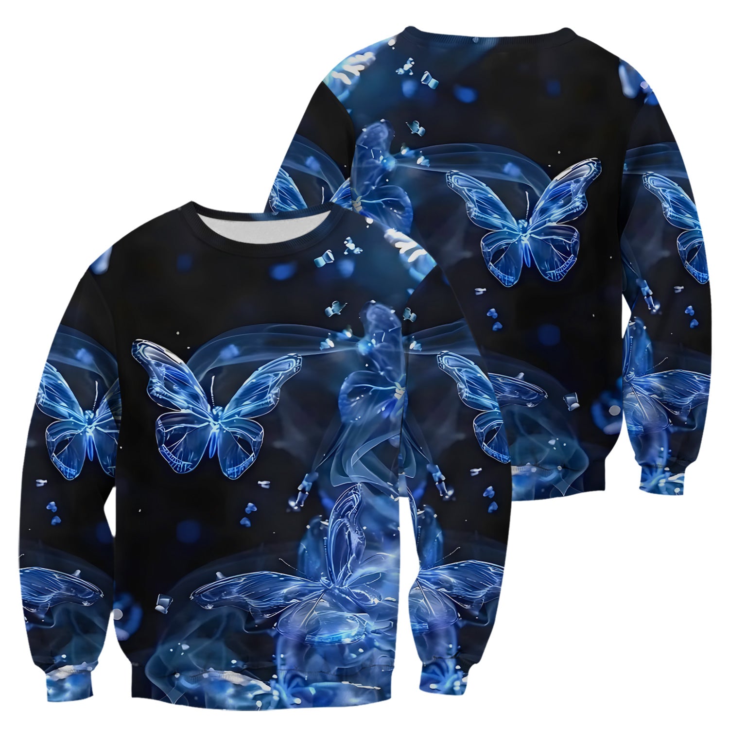 Glowing Blue Butterfly Garden Pattern Scrub Top, Comfortable Scrubs for Nurses