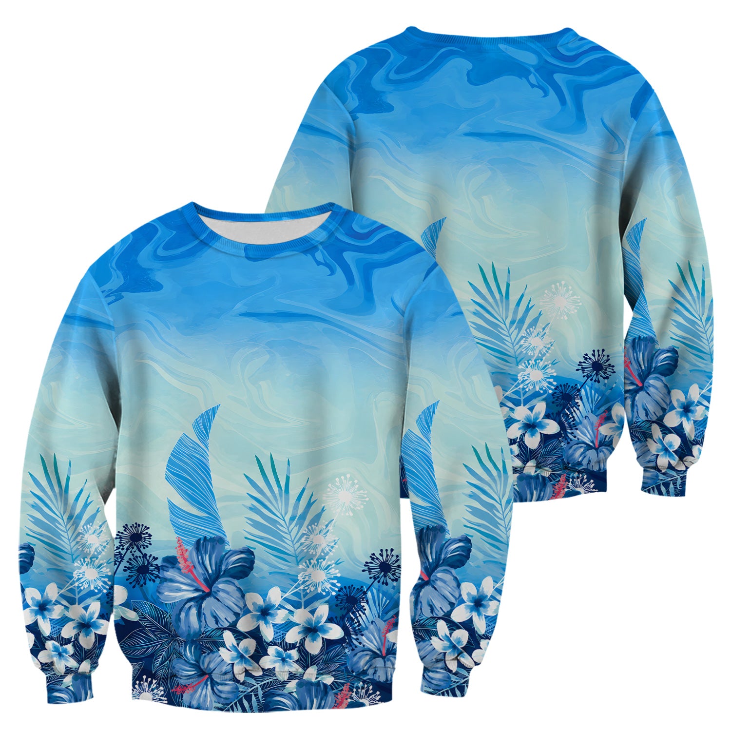 Elegant Blue Tropical Floral Pattern Scrub Top, Comfortable Scrubs for Nurses