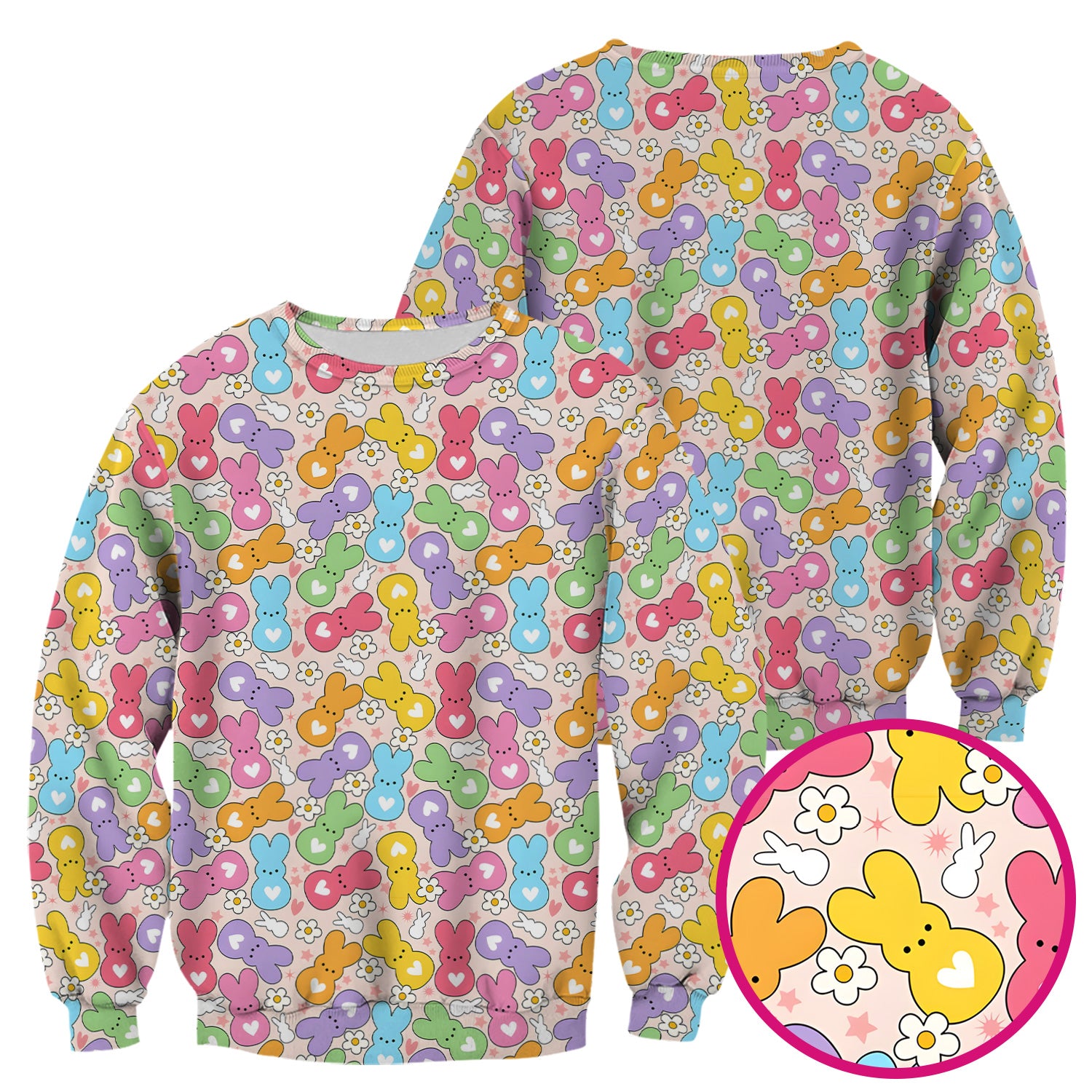 Sweet Pastel Bunny Daisy Pattern Scrub Top, Comfortable Scrubs for Nurses, Easter