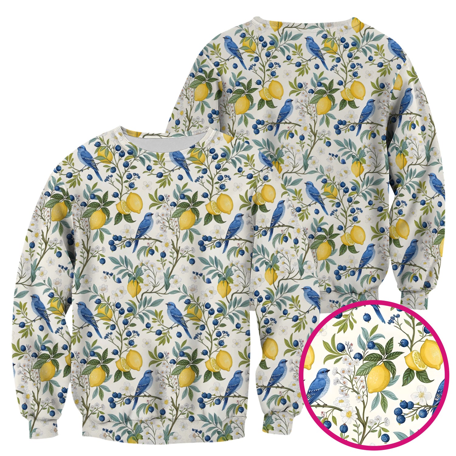 Cute Bluebird Lemon Berry Pattern Scrub Top, Comfortable Scrubs for Nurses
