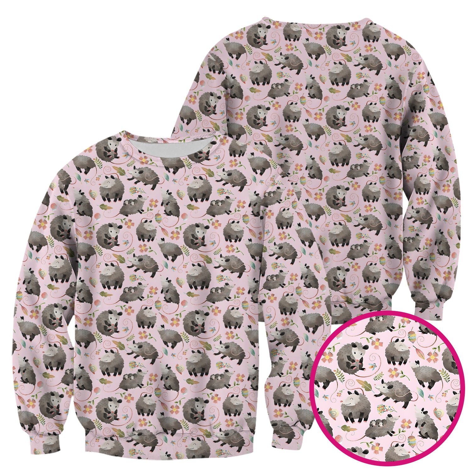Cute Opossum Playing Flower Garden Pattern Scrub Top, Comfortable Scrubs for Nurses