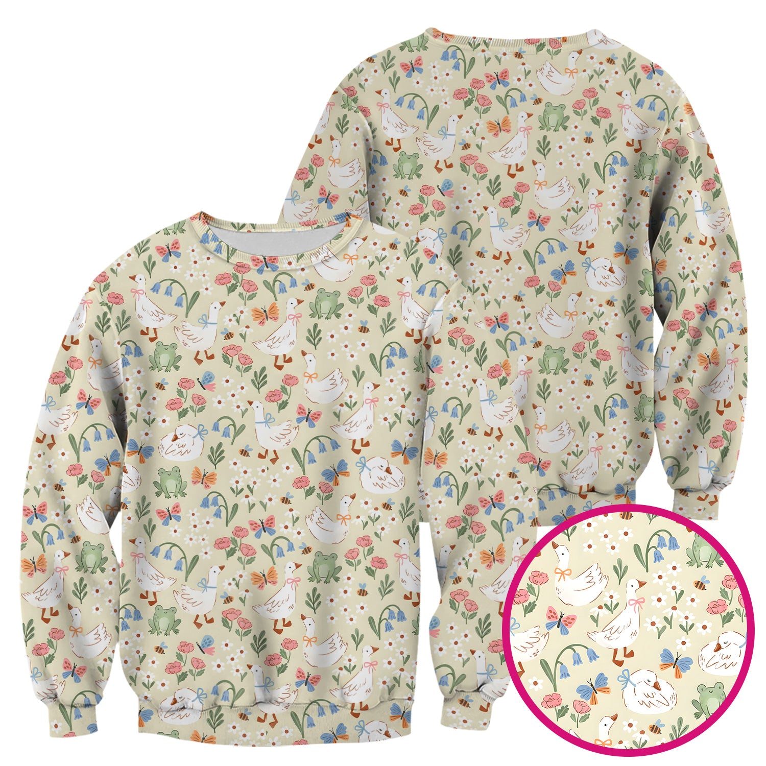 Cute Goose & Frog Garden Print Scrub Top, Comfortable Scrubs for Nurses