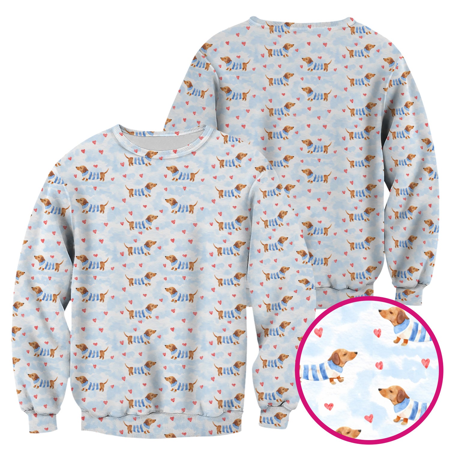 Sweet Dachshund And Pink Hearts Print Scrub Top, Comfortable Scrubs for Nurses