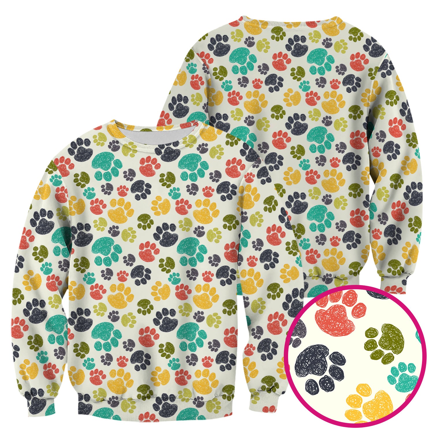 Colorful Paw Print Animal Pattern Scrub Top, Comfortable Scrubs for Nurses