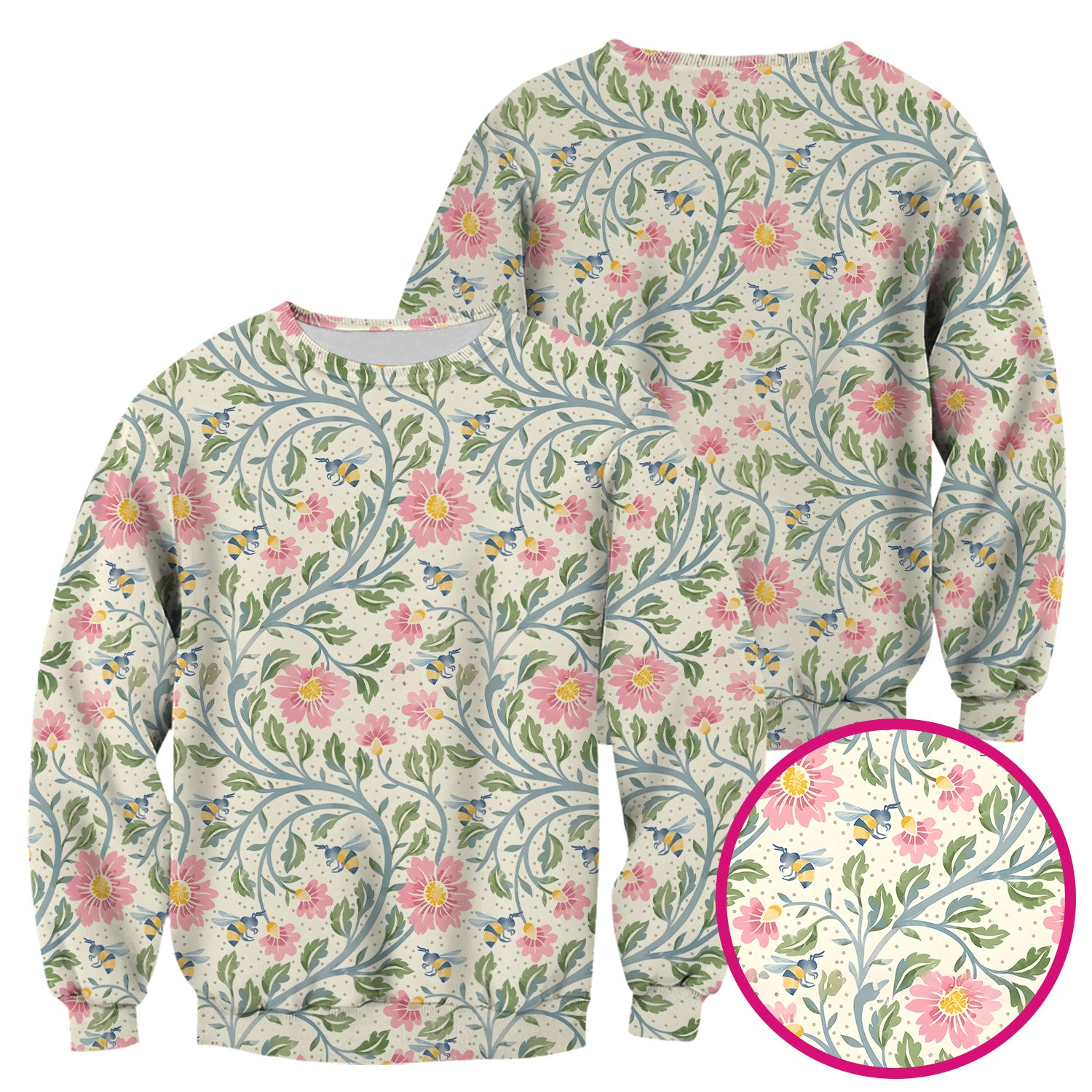 Cute Floral Bee Garden Nurse Pattern Scrub Top, Comfortable Scrubs for Nurses