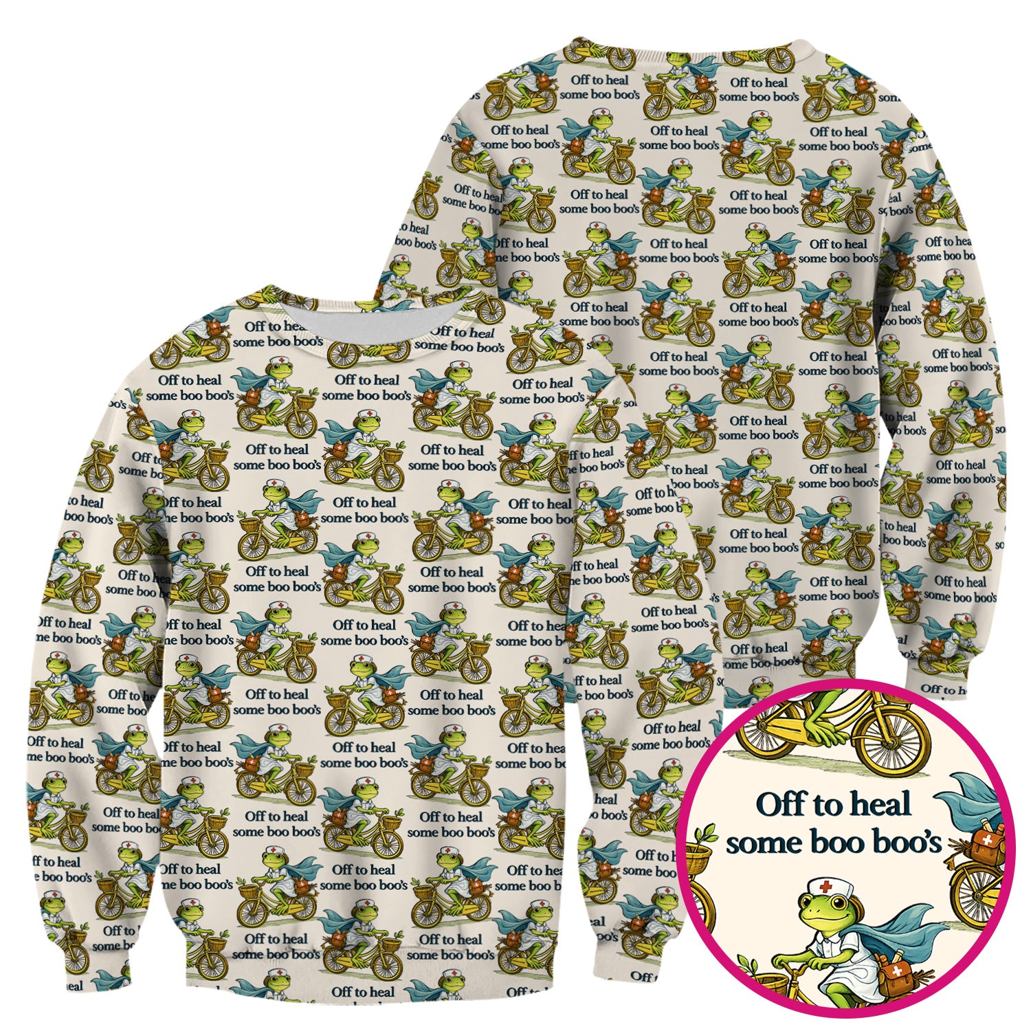 Funny Frog Nurse Cycling Pattern Scrub Top, Comfortable Scrubs for Nurses