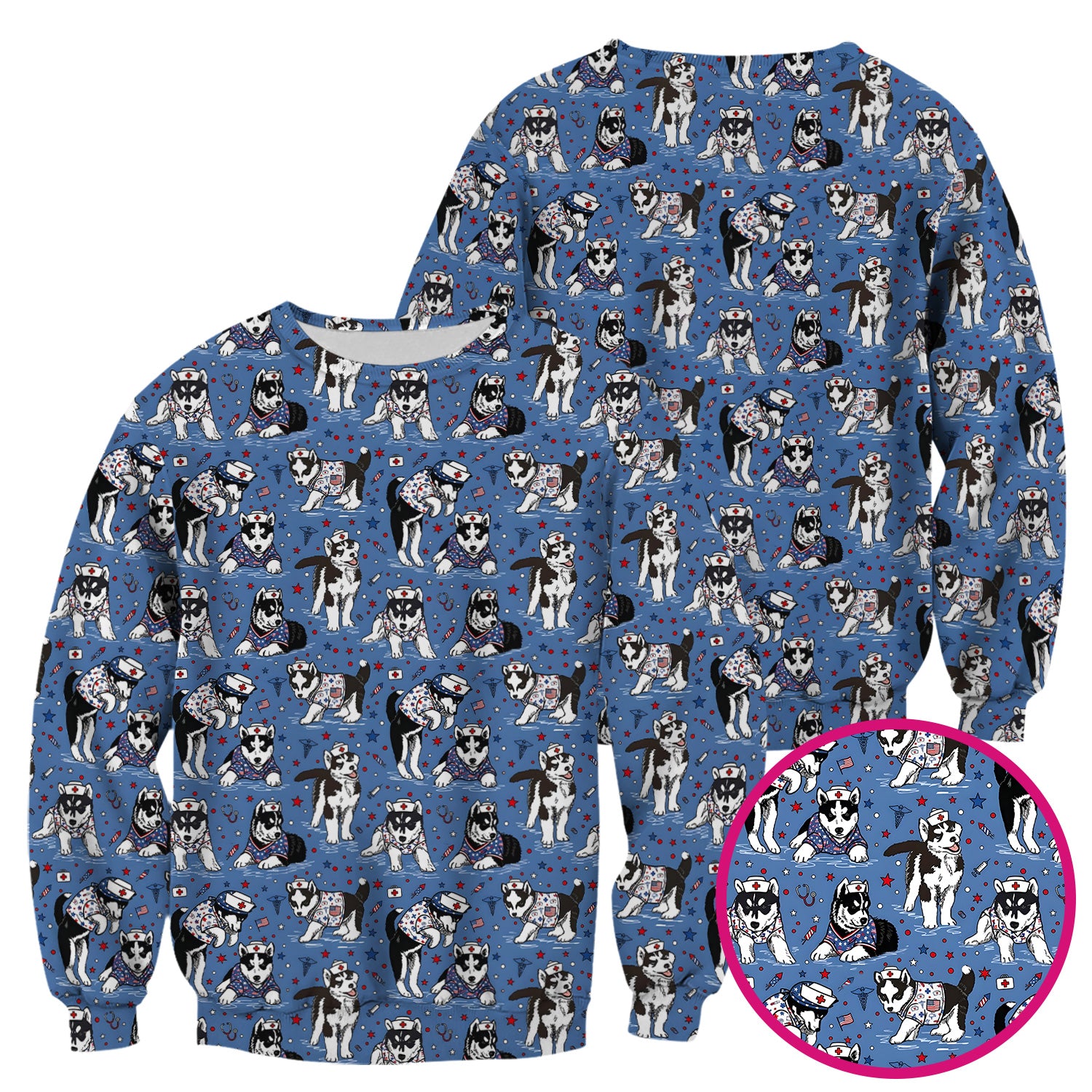 Cute Nurse Husky Dog Medical Pattern Scrub Top, Comfortable Scrubs for Nurses