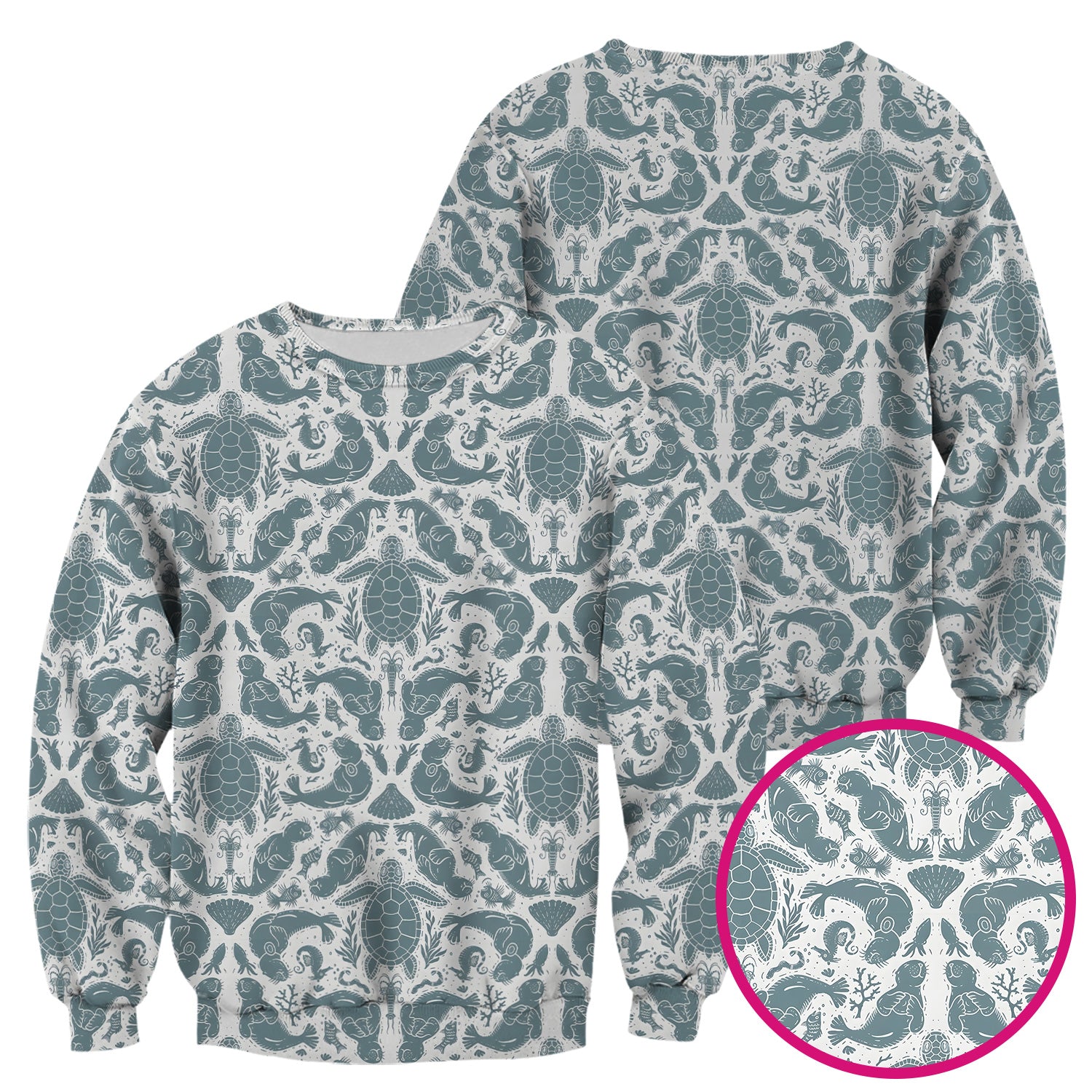 Ocean Sea Marine Life Pattern Scrub Top, Breathable Medical Scrubs