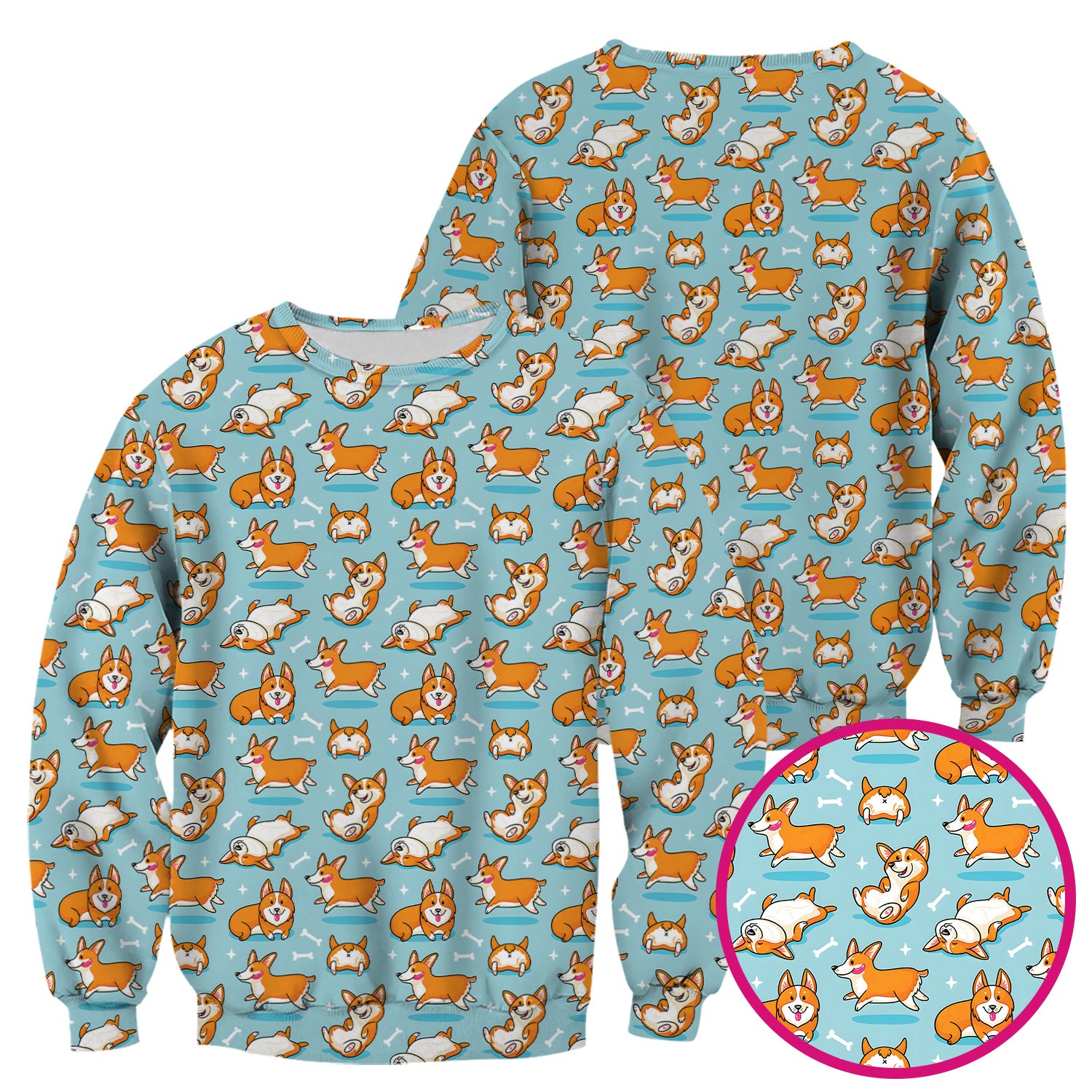 Corgi Dog Playing Rolling Bone Pattern Scrub Top, Breathable Fabrics Nursing Uniform
