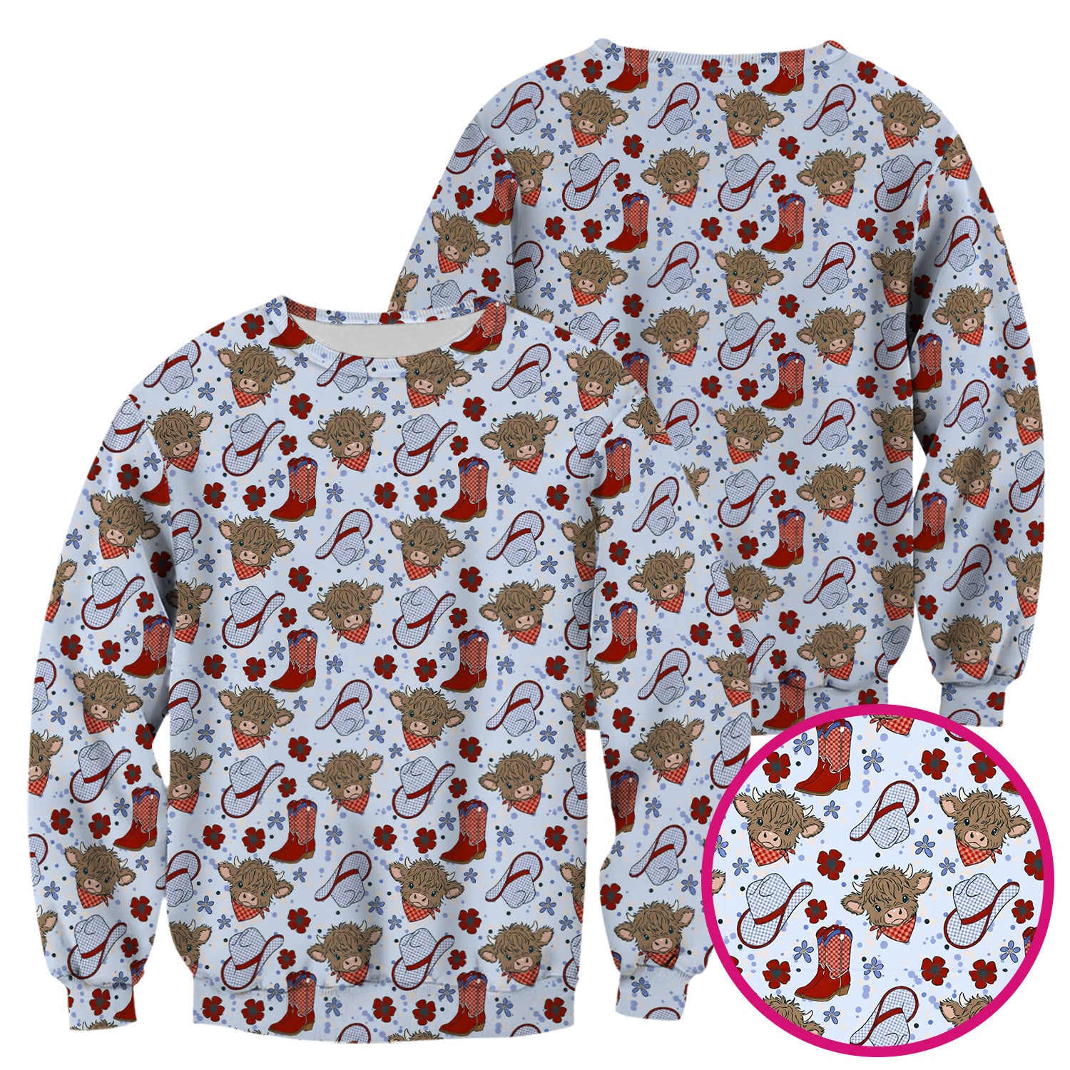 Cute Highland Cow Cowboy Boots Pattern Scrub Top, Comfortable Scrubs for Nurses