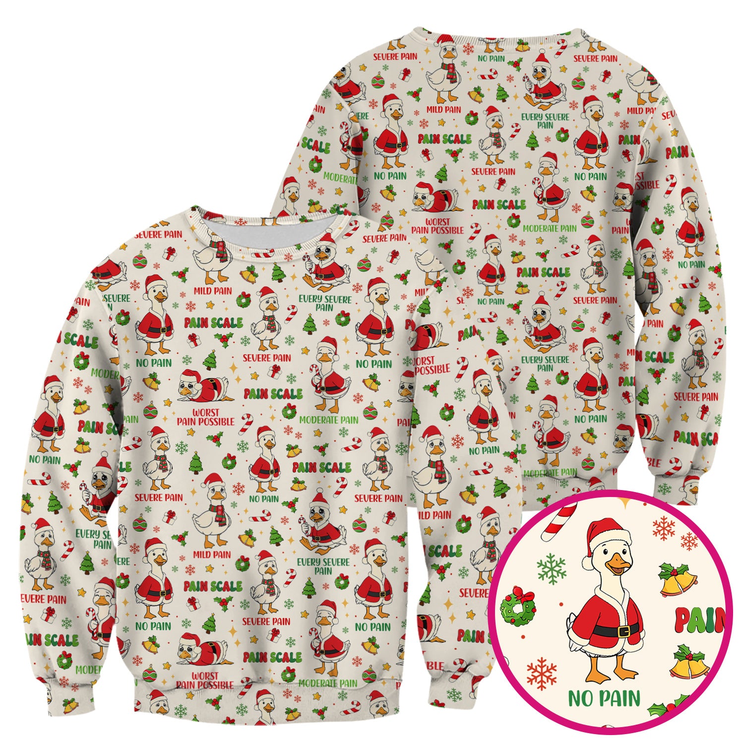 Funny Goose Christmas Scrub Top - Pain Scale Nurse Pattern Shirt - Cute Holiday Medical Scrubs for Women