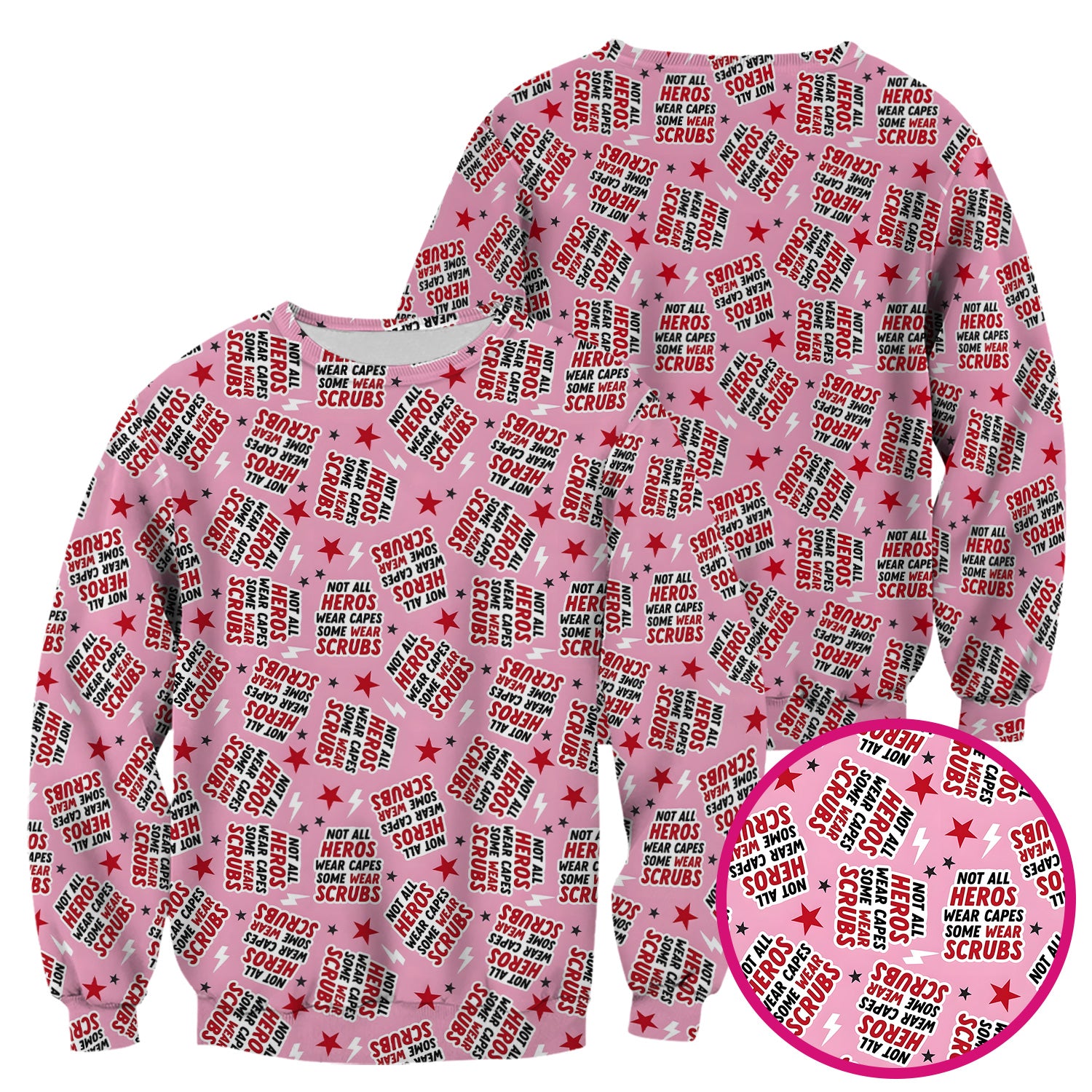 Not All Heroes Wear Scrubs Quote Stars Lightning Pattern Scrub Top, Comfortable Scrubs for Nurses