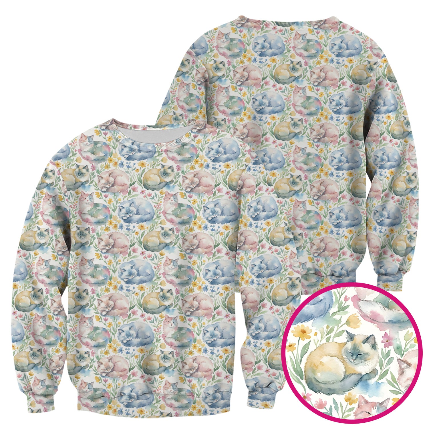 Dreamy Sleeping Cat Floral Pattern Scrub Top, Comfortable Scrubs for Nurses