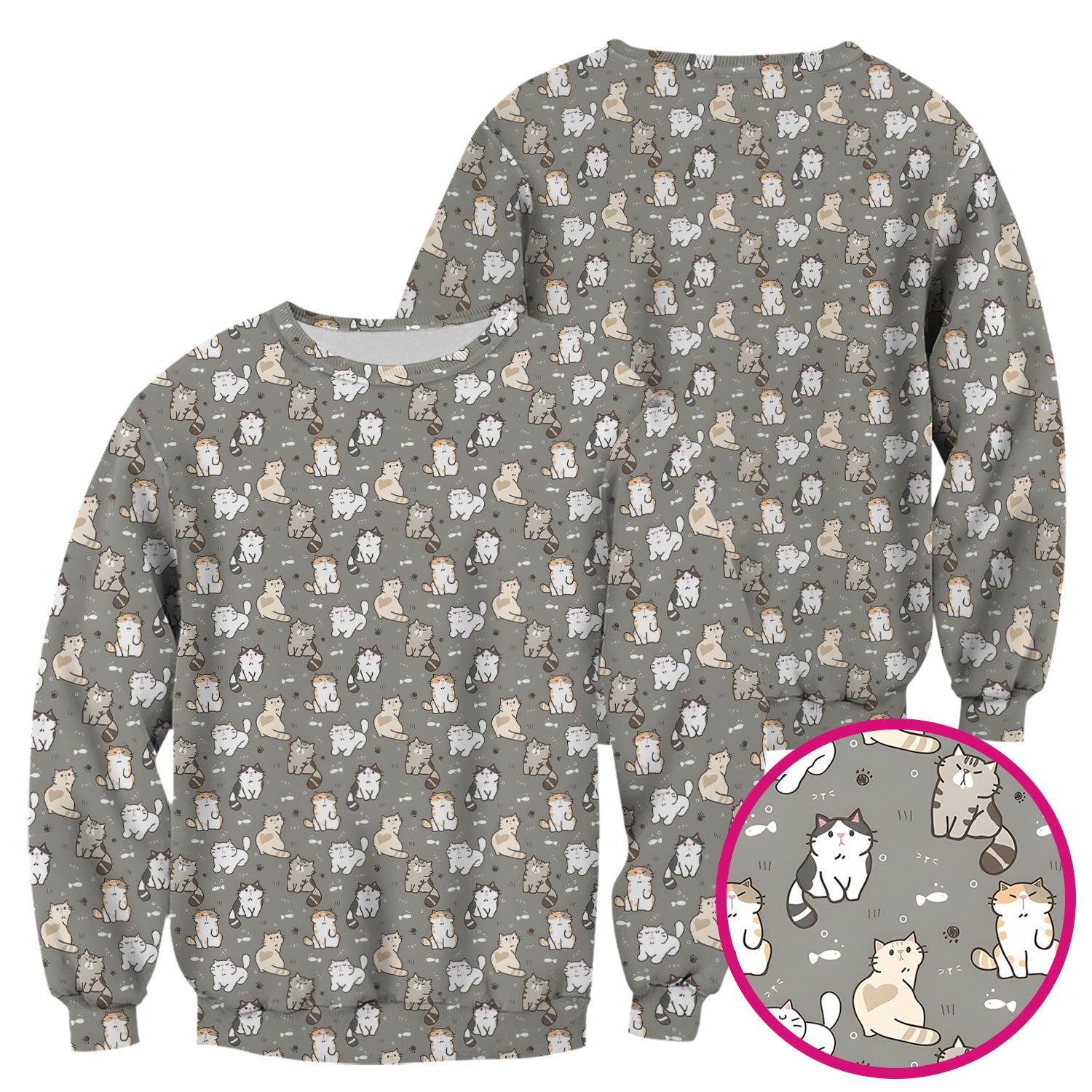 Pastel Cat Scrub Top, Cute Cat Pattern Nurse Shirt, Breathable Fabrics Nursing Uniform