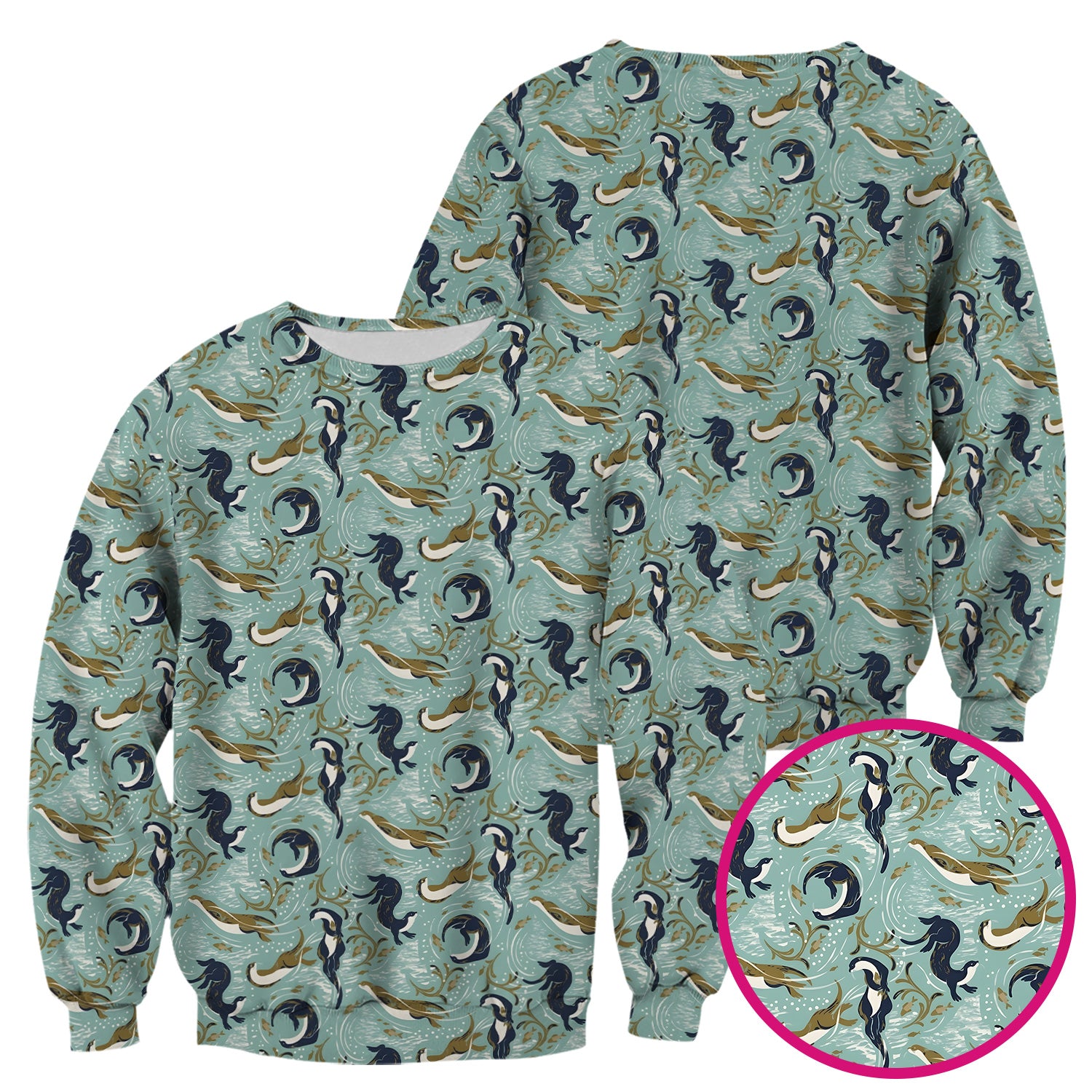 Sea Otter Ocean Wave Coastal Pattern Scrub Top, Comfortable Scrubs for Nurses