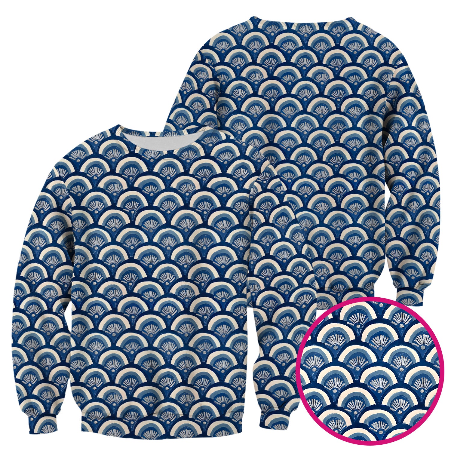 Blue Seashell Pattern Scrub Top for Women, Breathable Nursing Uniform