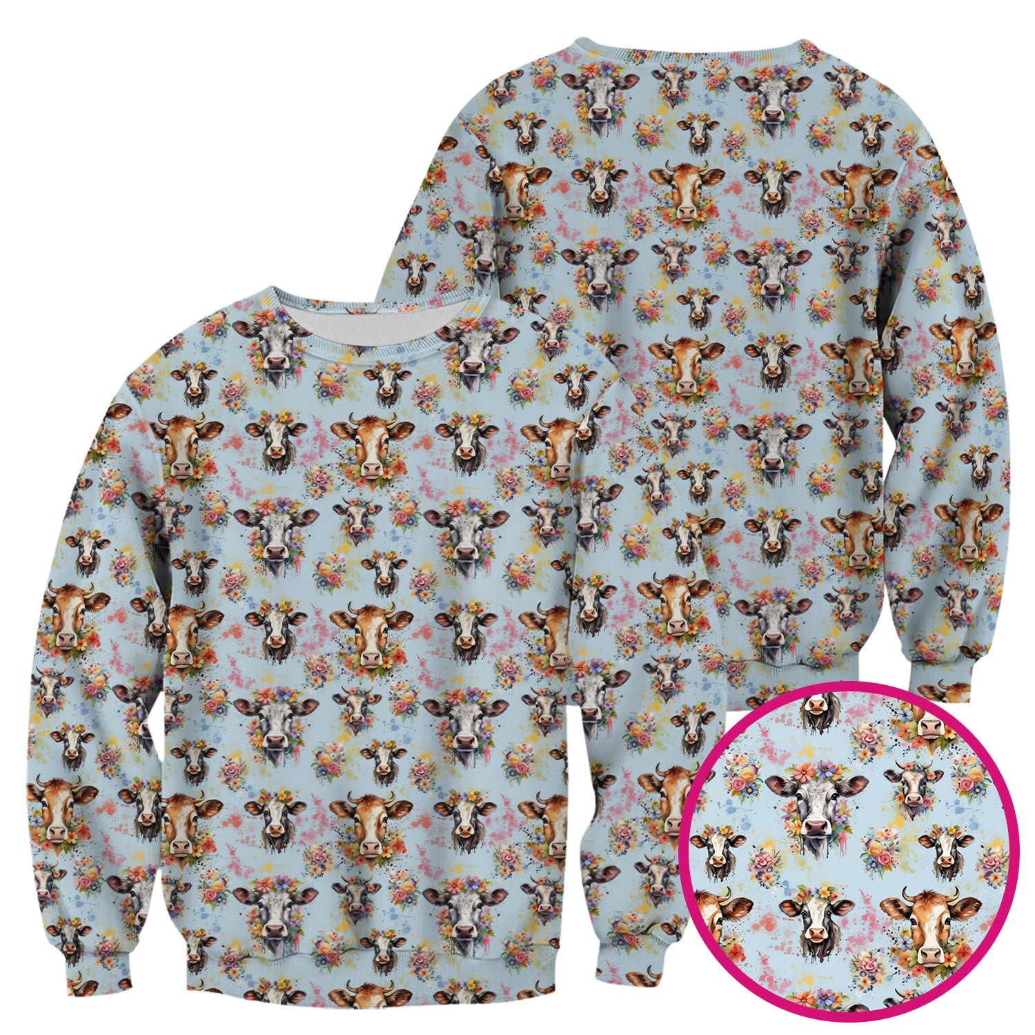 Cute Floral Cow Farm Animal Pattern Scrub Top, Comfortable Scrubs for Nurses