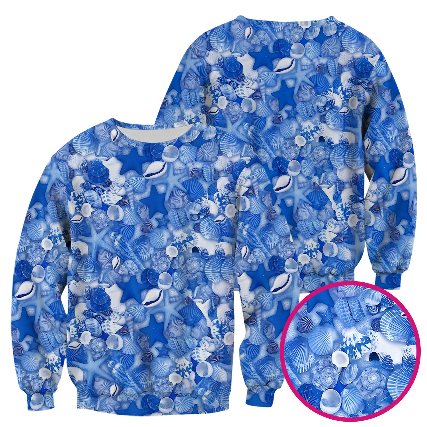 Blue Seashell Starfish Ocean Pattern Scrub Top, Comfortable Scrubs for Nurses