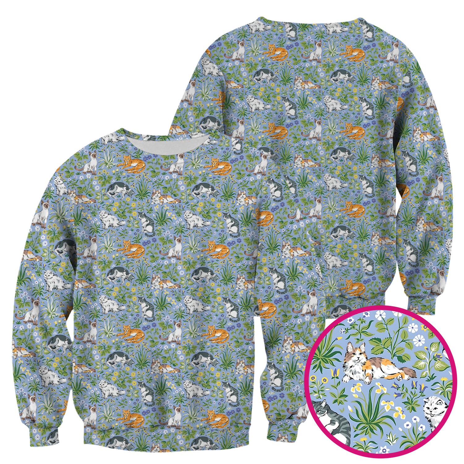 Cute Floral Cat Garden Pattern Scrub Top, Comfortable Scrubs for Nurses