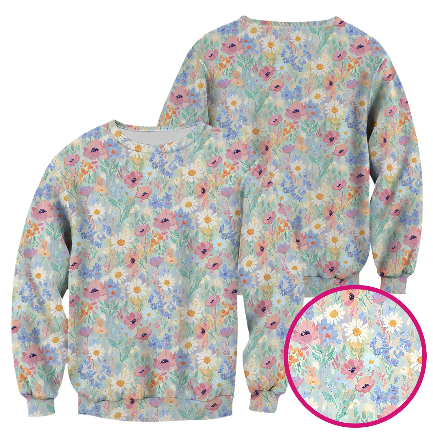 Pastel Wildflower Meadow Floral Pattern Scrub Top, Breathable Fabrics Nursing Uniform