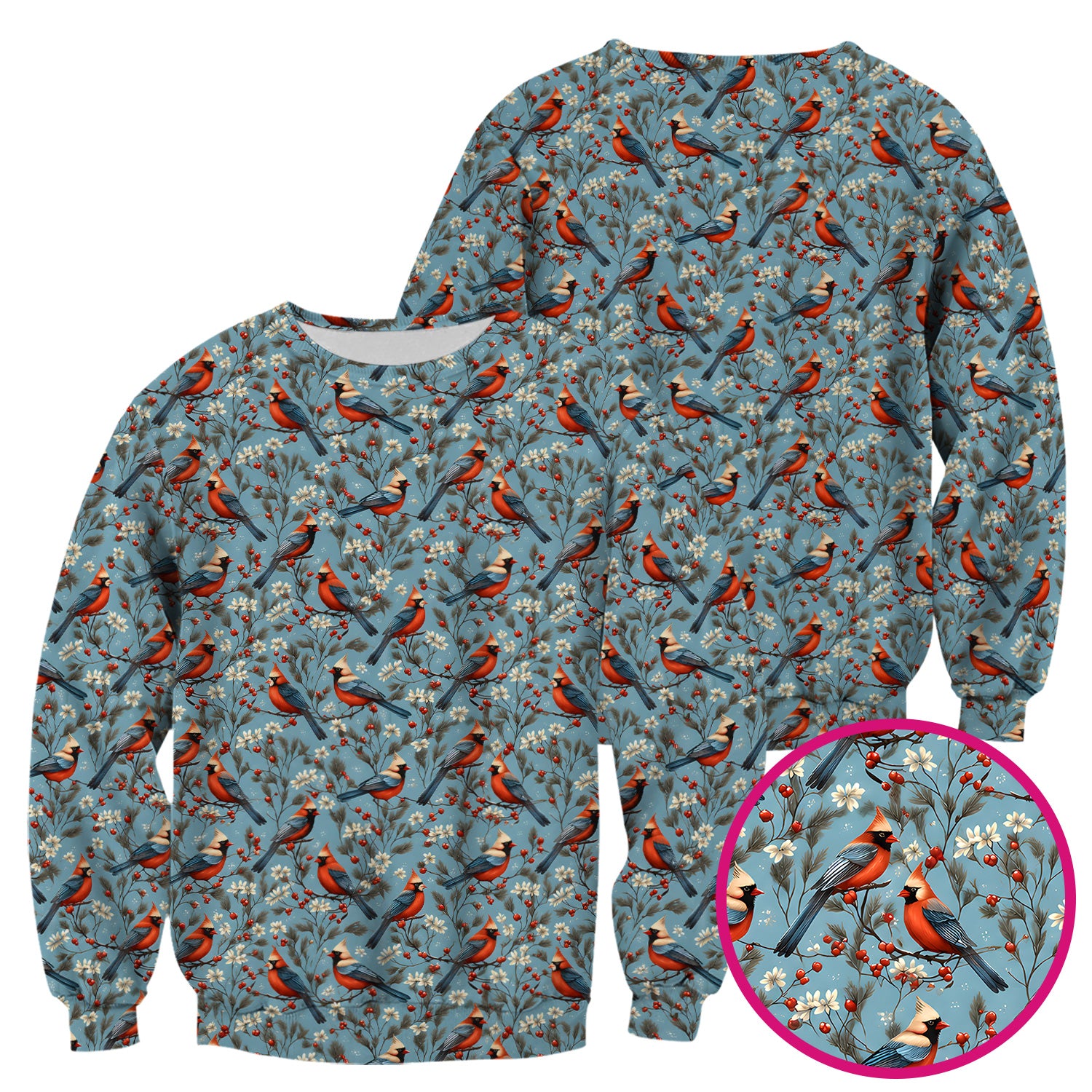 Cute Cardinal Berry Blossom Pattern Scrub Top, Comfortable Scrubs for Nurses